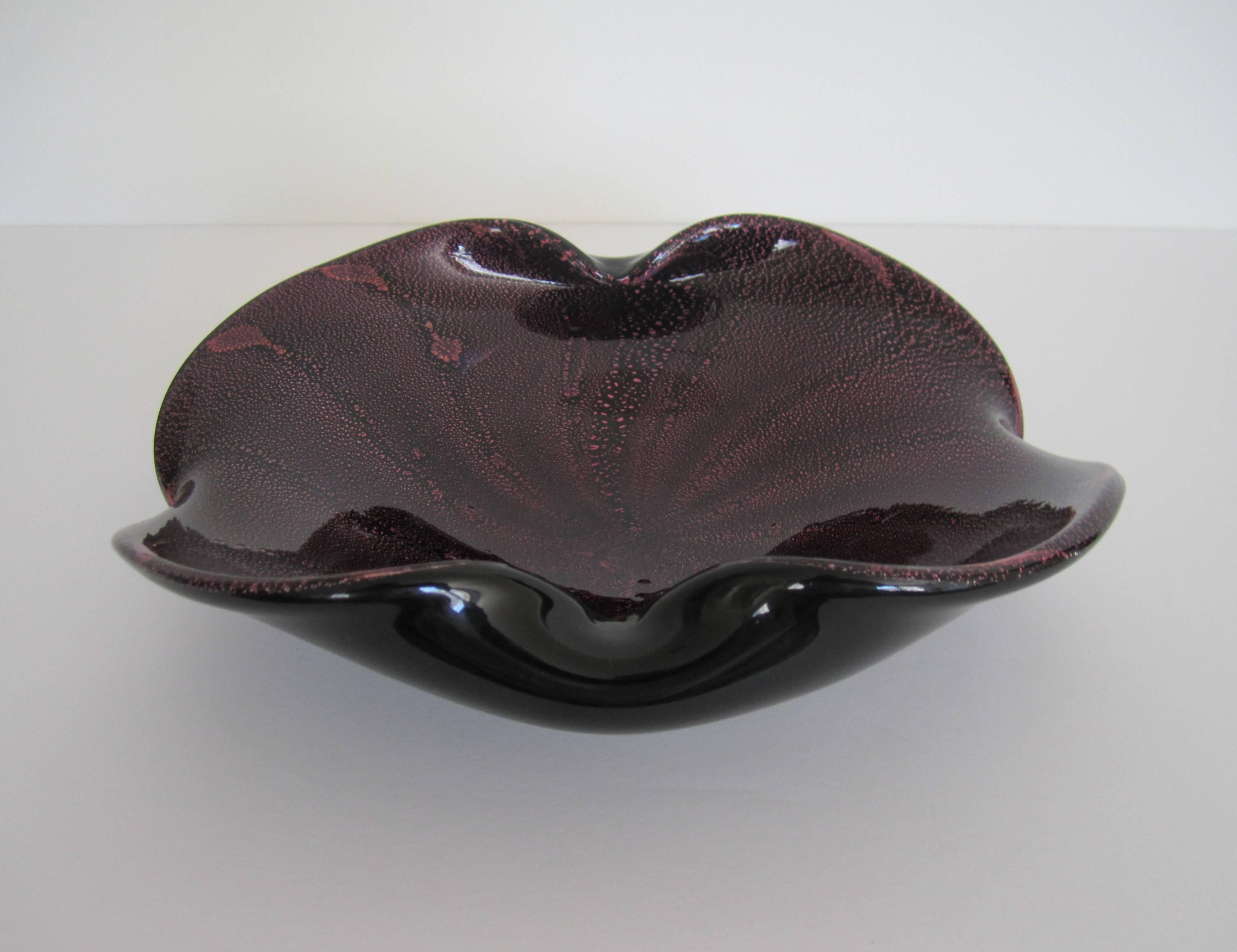 Mid-Century Modern Italian Murano Purple and Black Art Glass Bowl