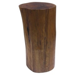 Pedestal Side Drinks Table, Natural Wood Trunk, Organic Modern Style
