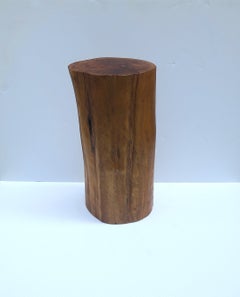 Pedestal Side Drinks Table, Natural Wood Trunk, Organic Modern Style