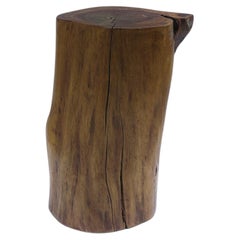 Pedestal Side Drinks Table, Natural Wood Trunk, Organic Modern Style