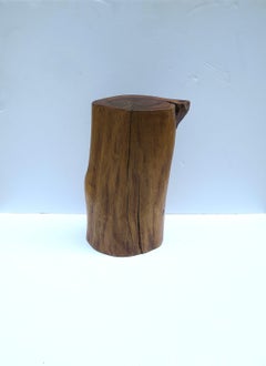 Pedestal Side Drinks Table, Natural Wood Trunk, Organic Modern Style