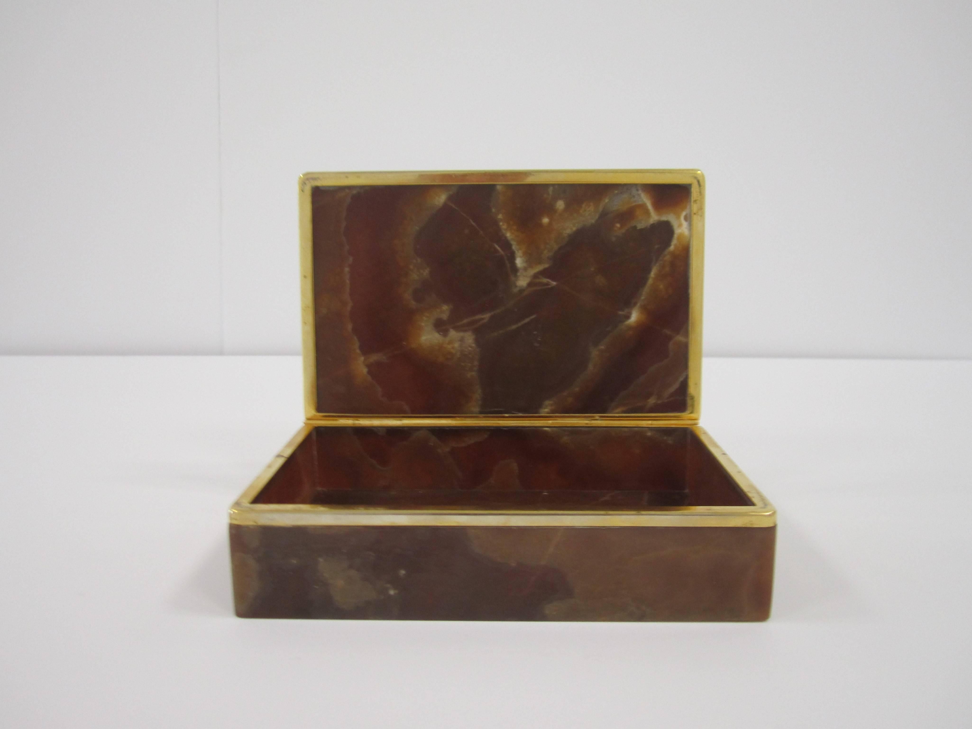 Plated Vintage Modern Onyx Hinged Decorative Jewerly Box, Italy