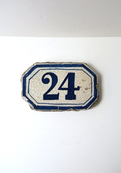 French Enamel House Number Plaque “24”, France, Mid‑20th Century