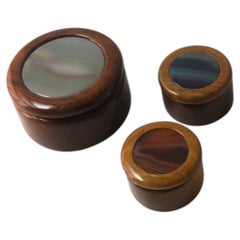 Brazilian Wood and Agate Trinket Boxes, Postmodern, Late 20th Century