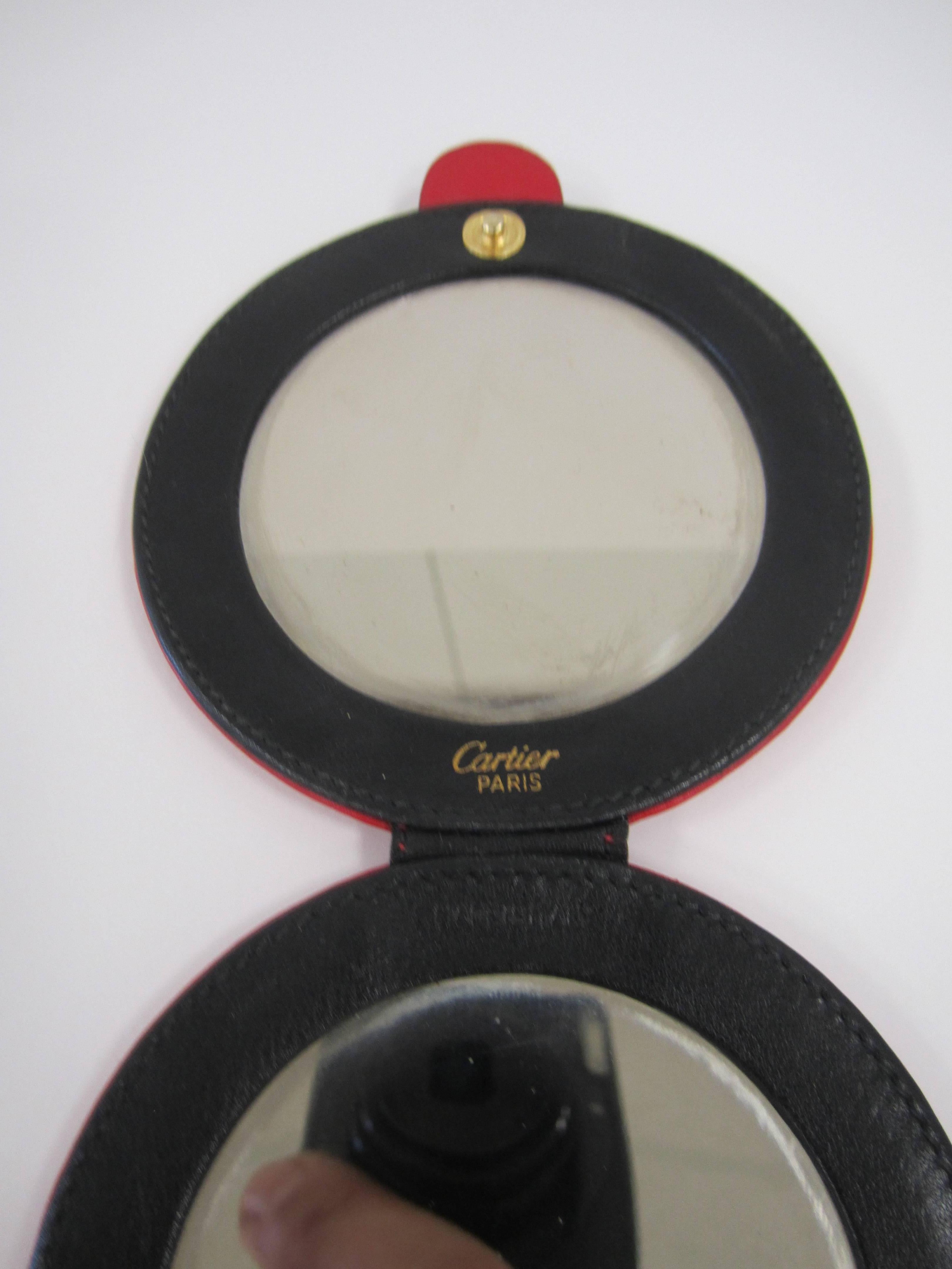 Plated Vintage Red Leather Cartier Compact Mirror, Paris