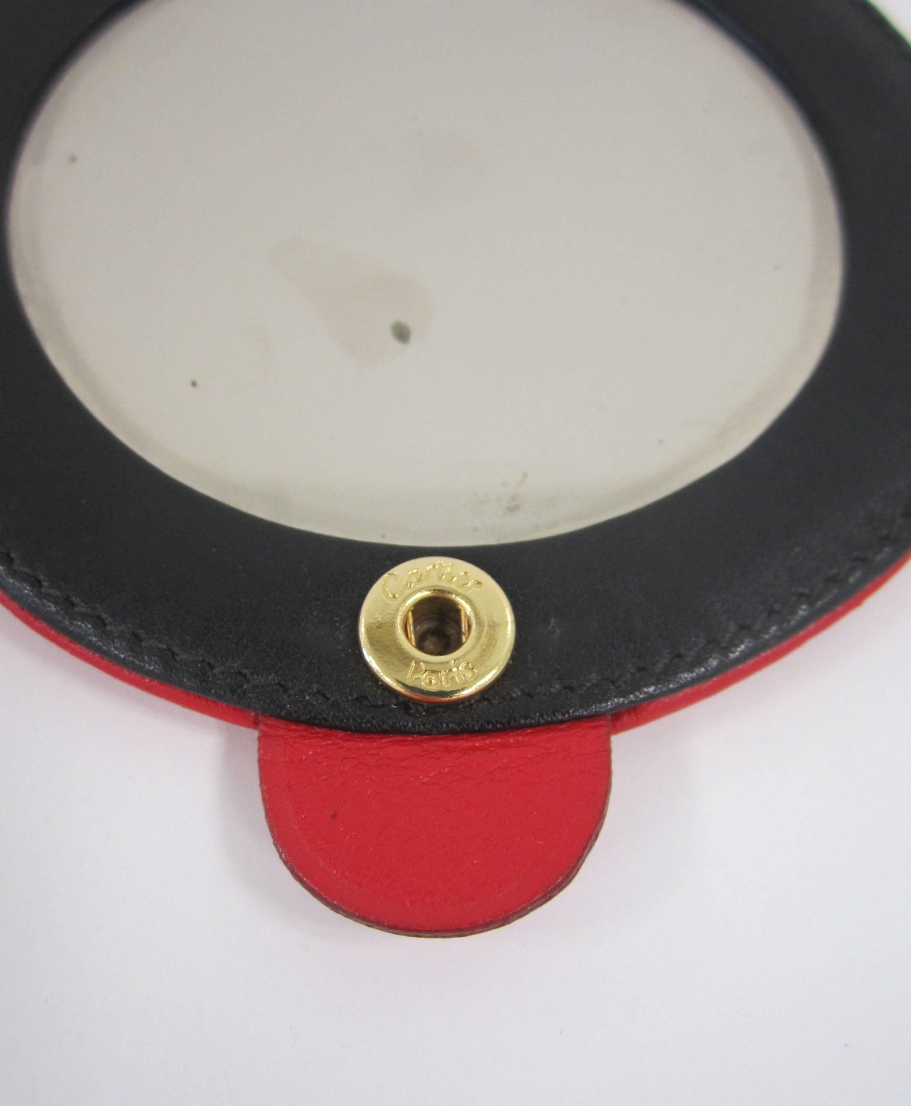 Vintage Red Leather Cartier Compact Mirror, Paris In Good Condition In New York, NY