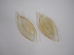 Beautiful Pair of Gold Italian Murano Glass Leaf Feather Form Bowls