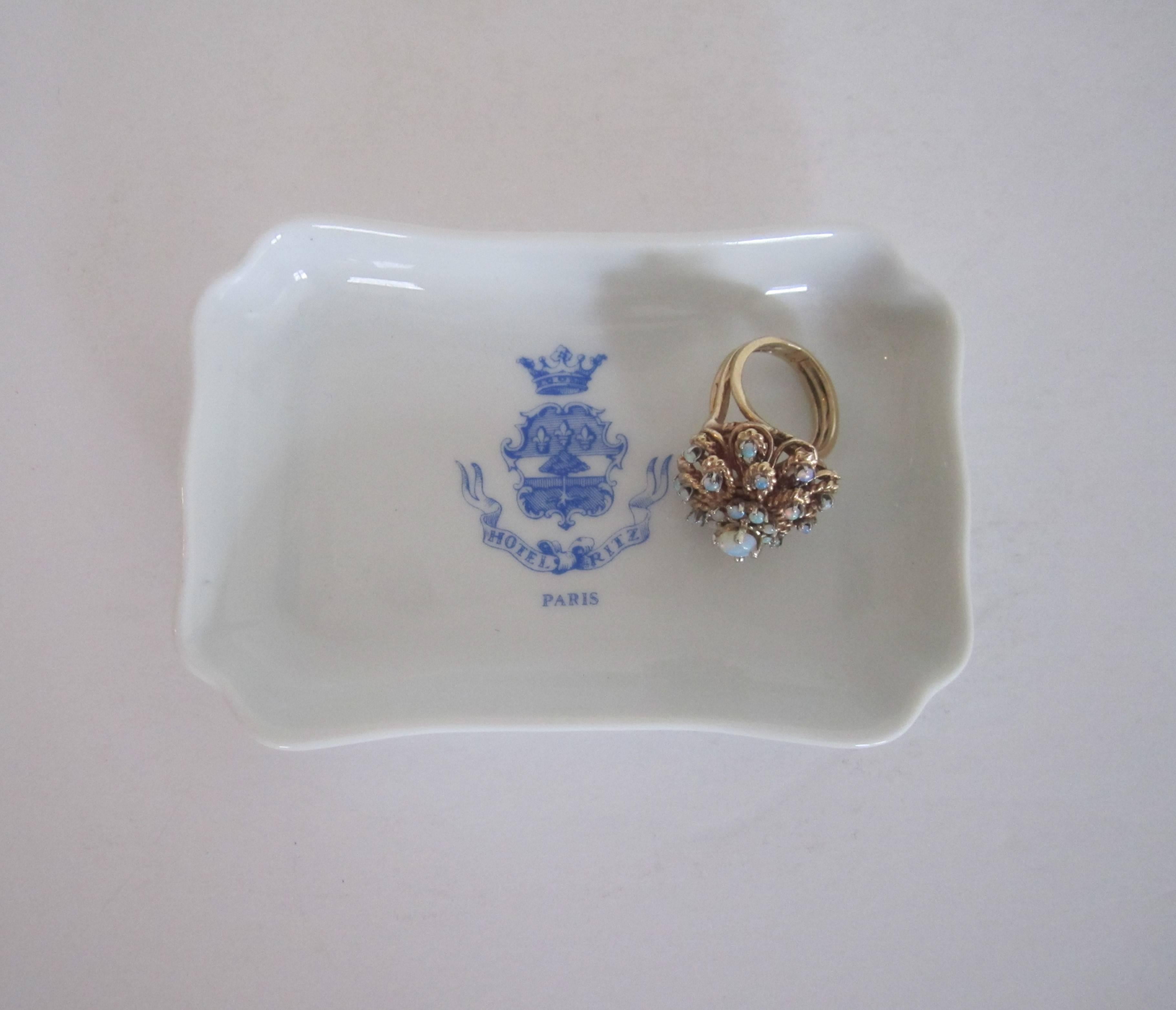 French Hotel Ritz Paris Blue and White Limoges Porcelain Jewelry Dish, France