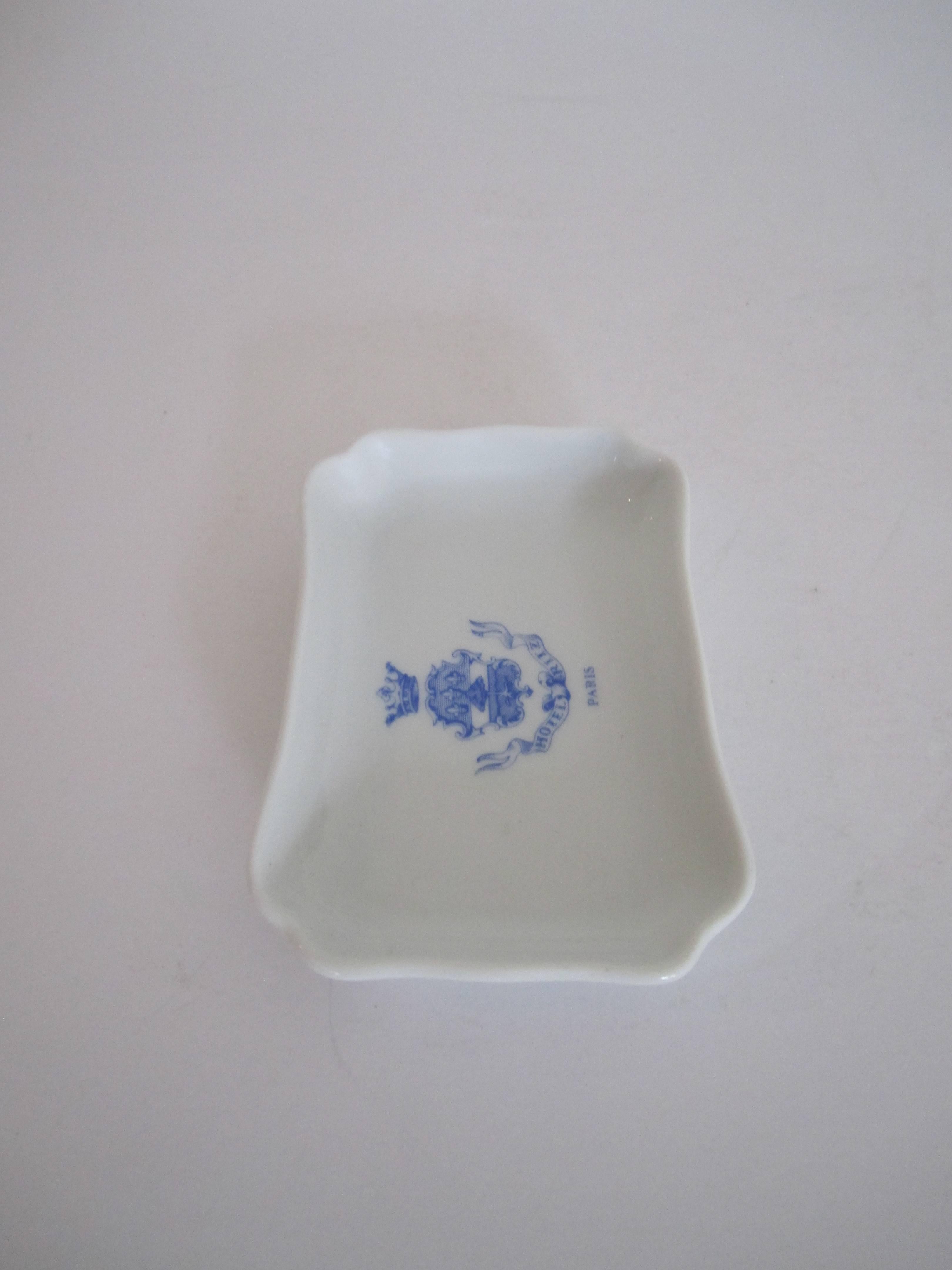 20th Century Hotel Ritz Paris Blue and White Limoges Porcelain Jewelry Dish, France