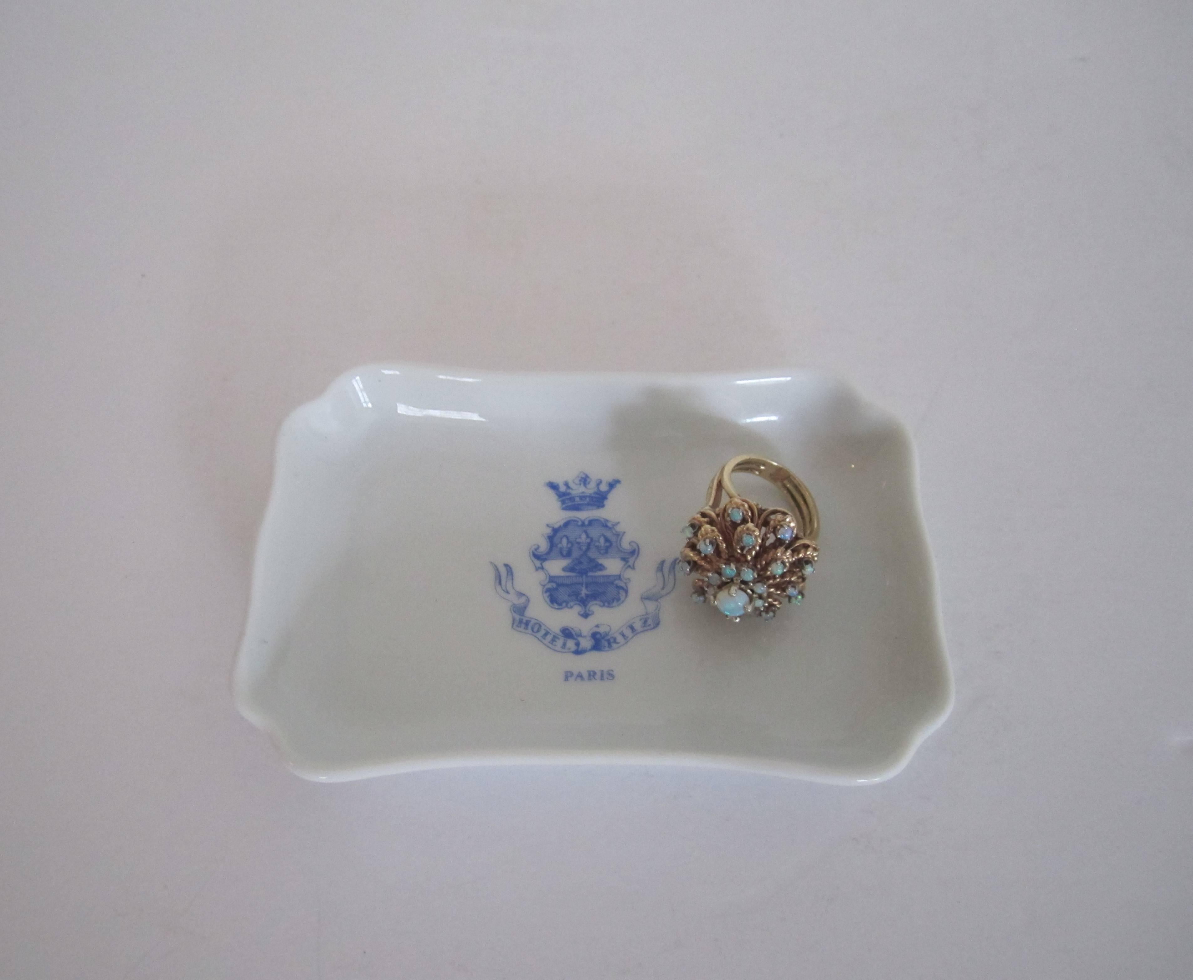 Hotel Ritz Paris Blue and White Limoges Porcelain Jewelry Dish, France 4