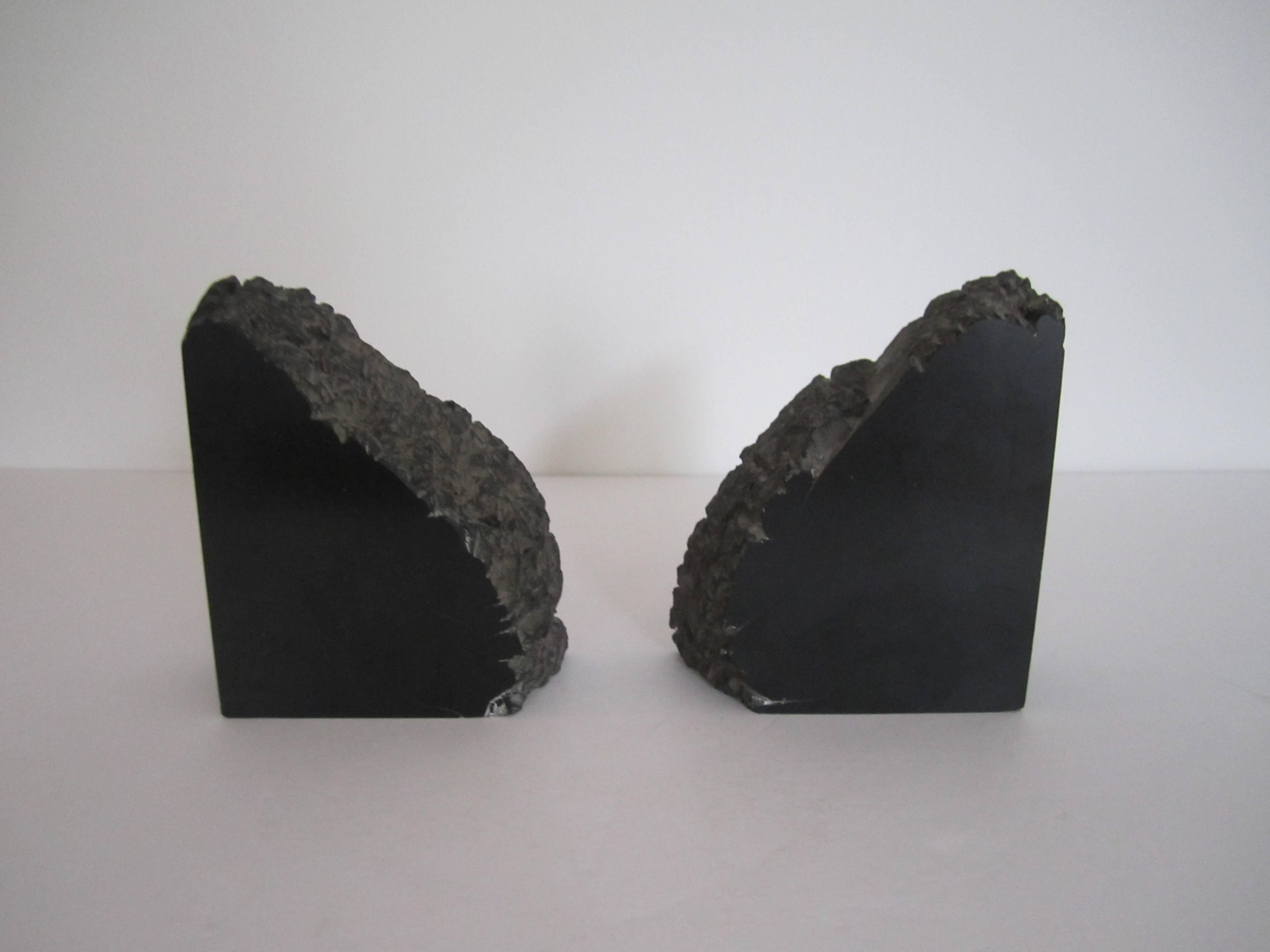 Modern Pair of Vintage Black Natural Stone Bookends