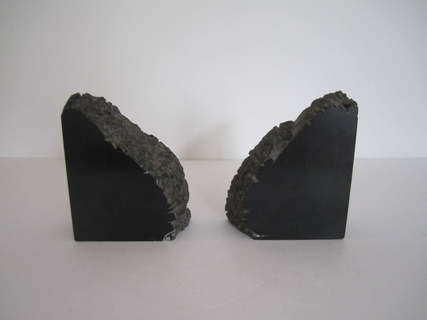 Pair of Vintage Black Natural Stone Bookends For Sale at 1stdibs