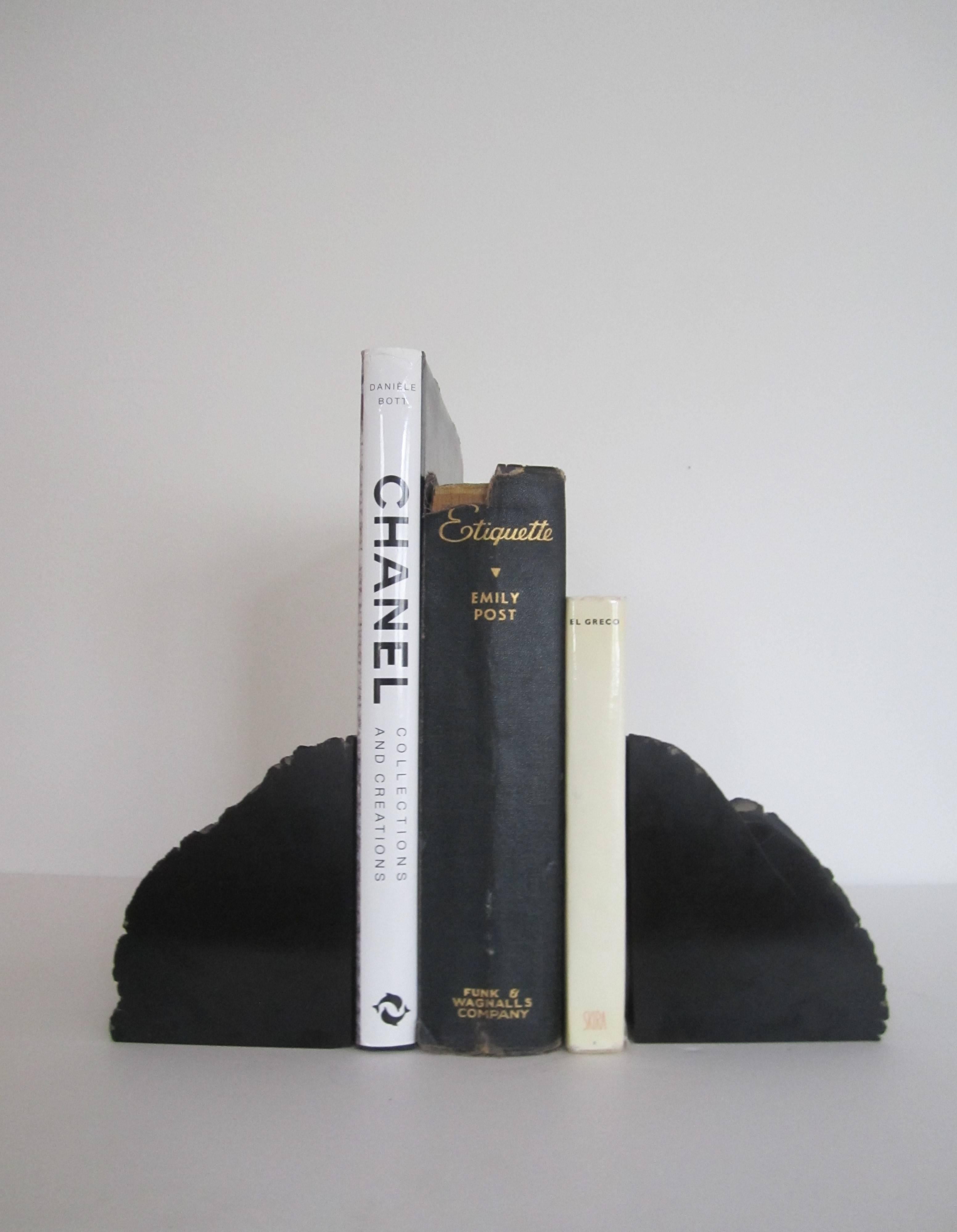 Late 20th Century Pair of Vintage Black Natural Stone Bookends