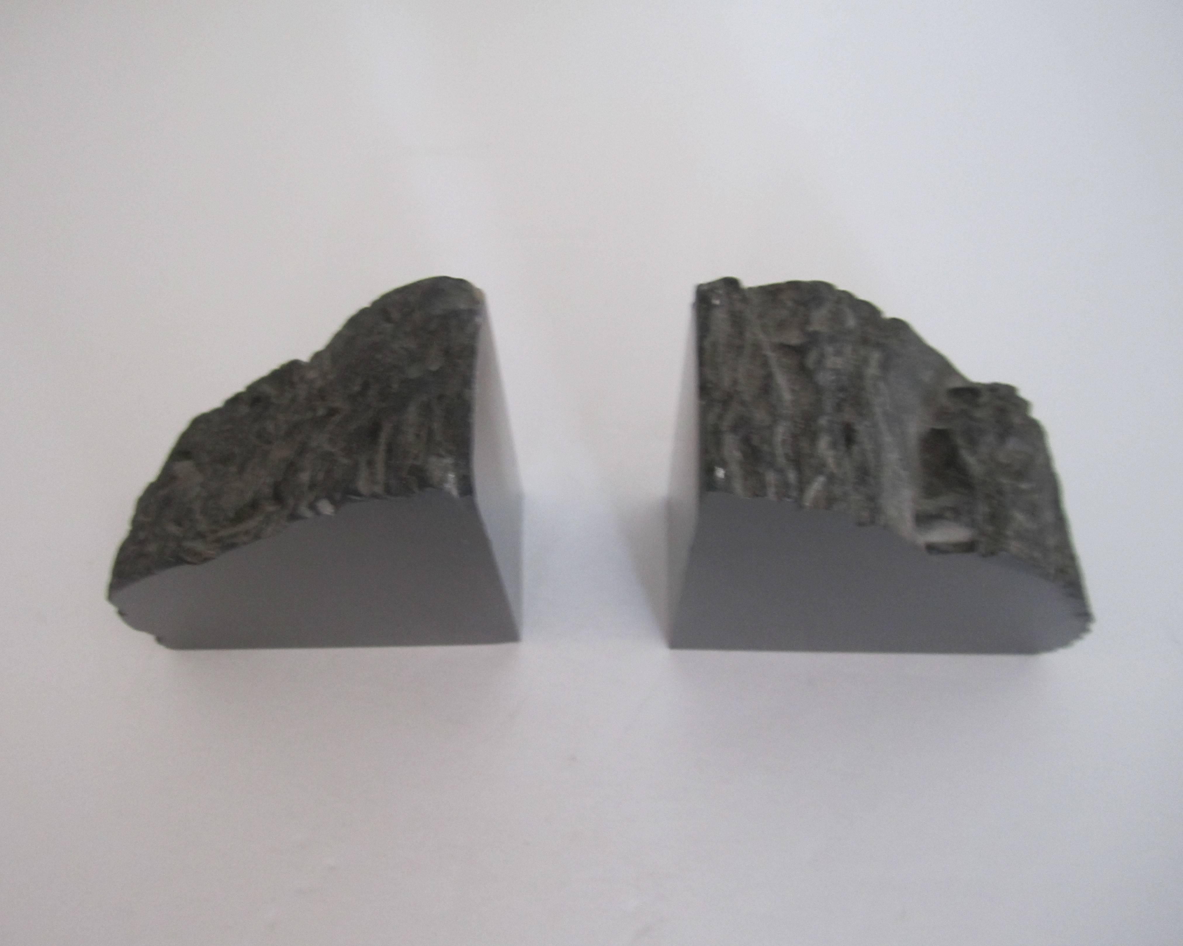 Pair of Vintage Black Natural Stone Bookends 1