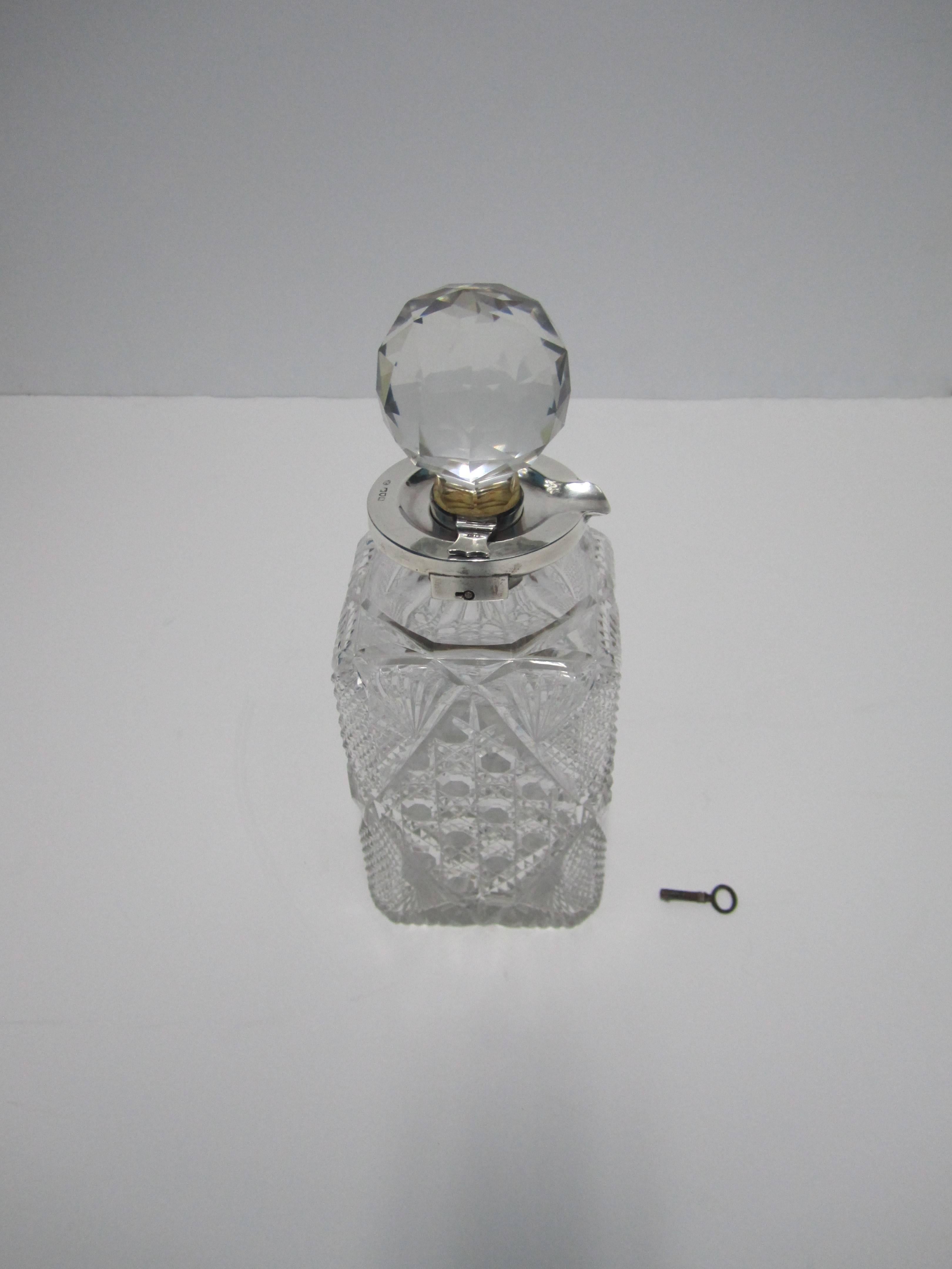 English Sterling Silver and Crystal Liquor Spirit Bar Decanter For Sale 2