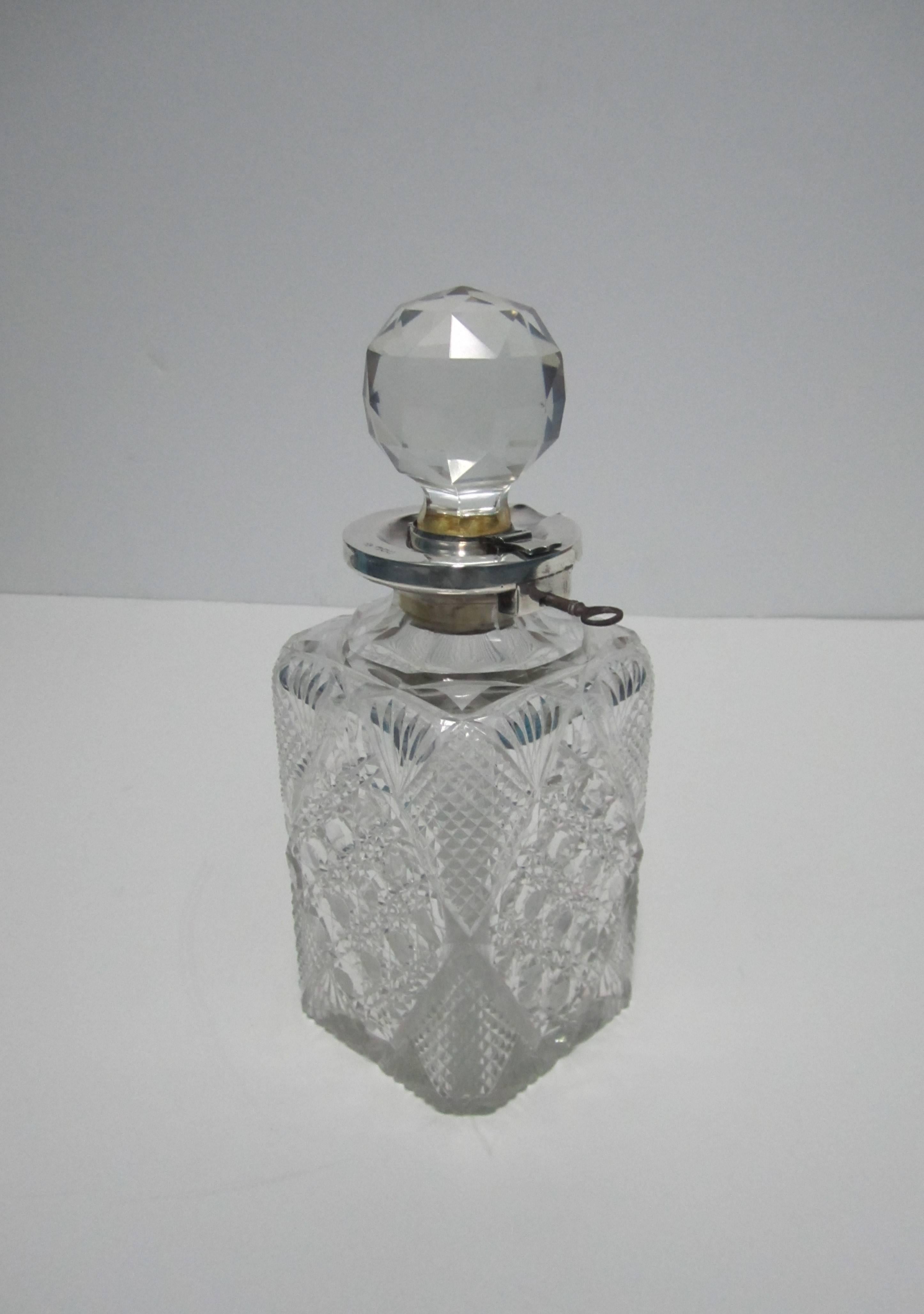 English Sterling Silver and Crystal Liquor Spirit Bar Decanter For Sale 3