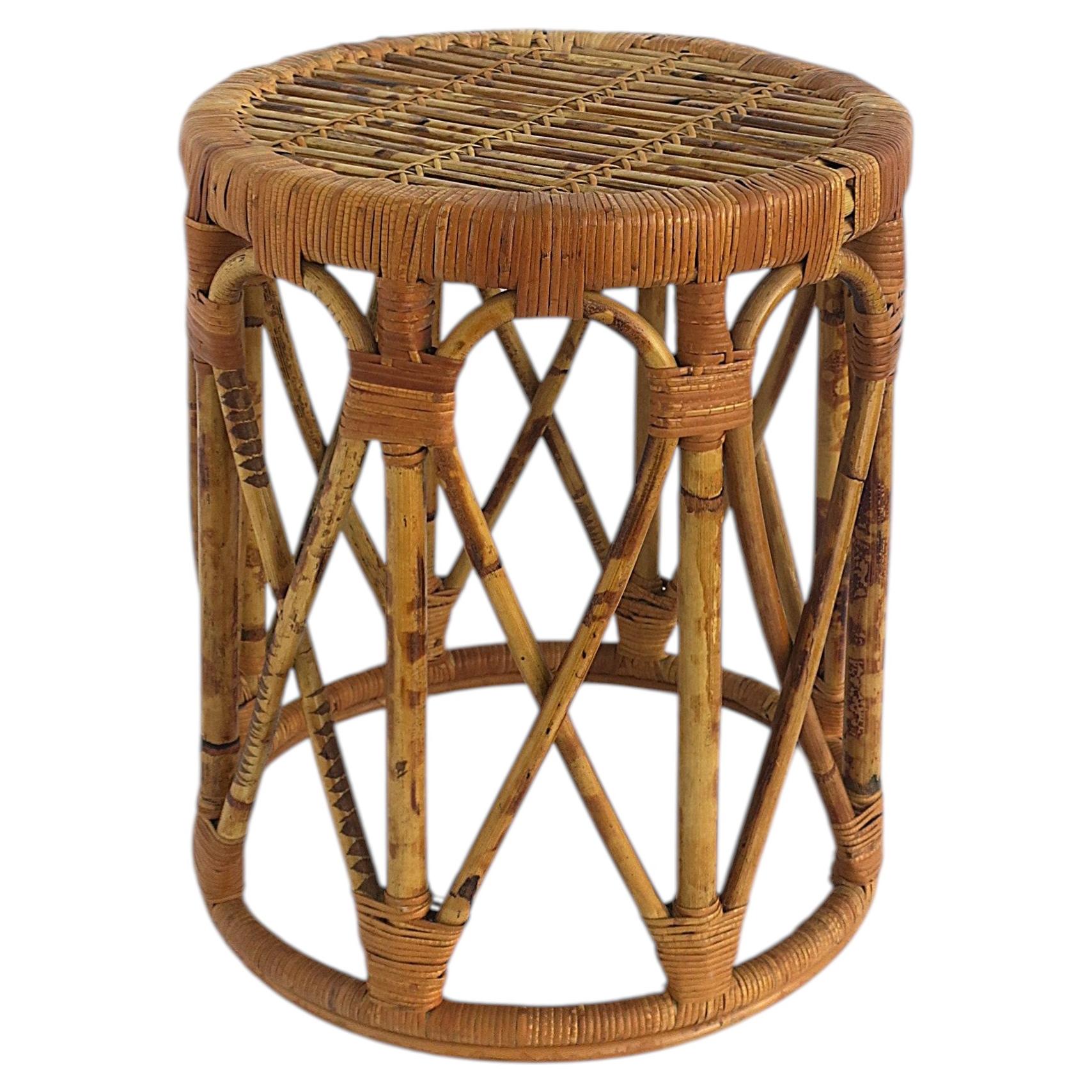 Wicker Side Drinks Table or Stool For Sale