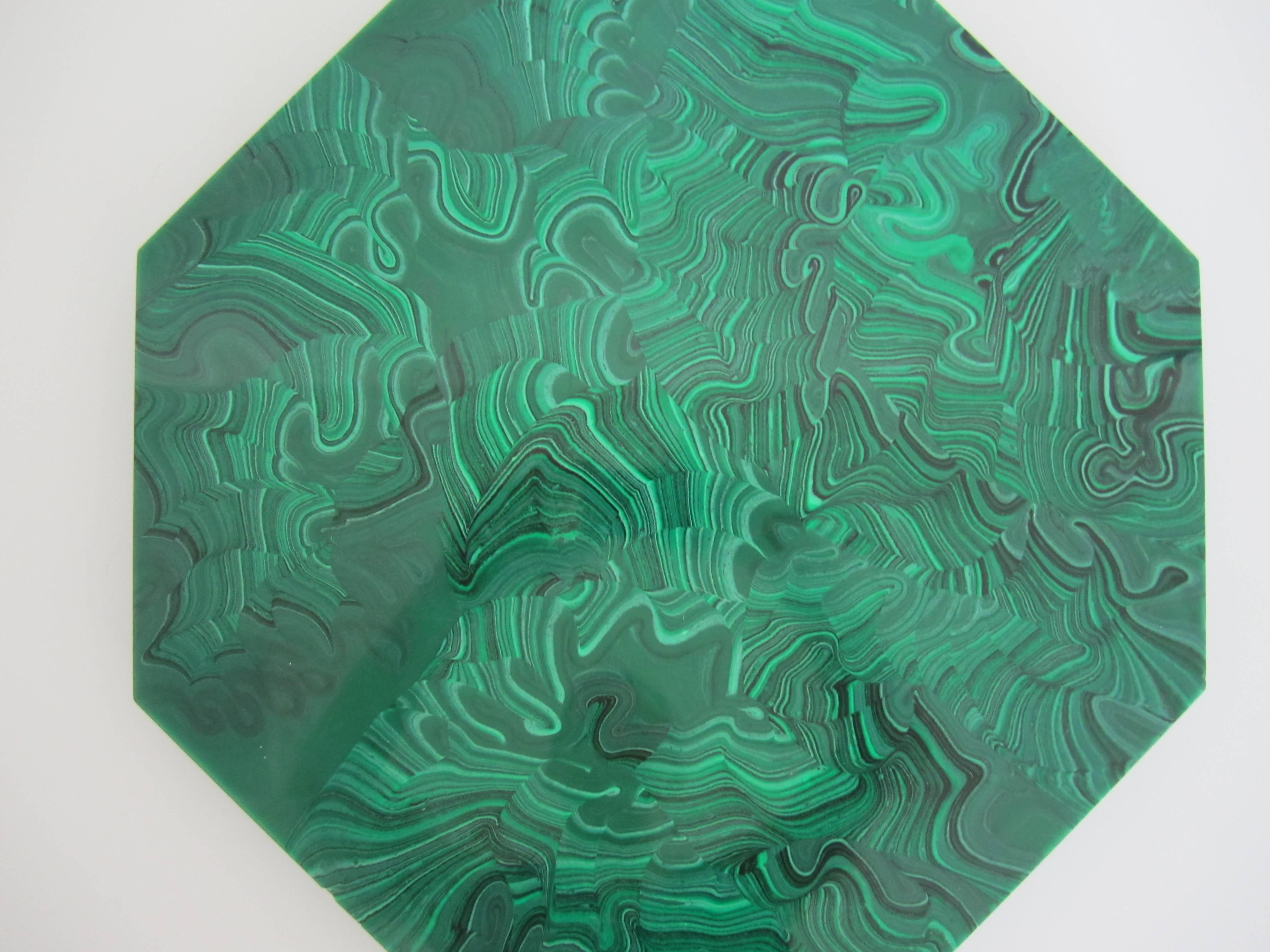 Post-Modern Vintage Modern Green Malachite Style Lazy-Susan, 1980s