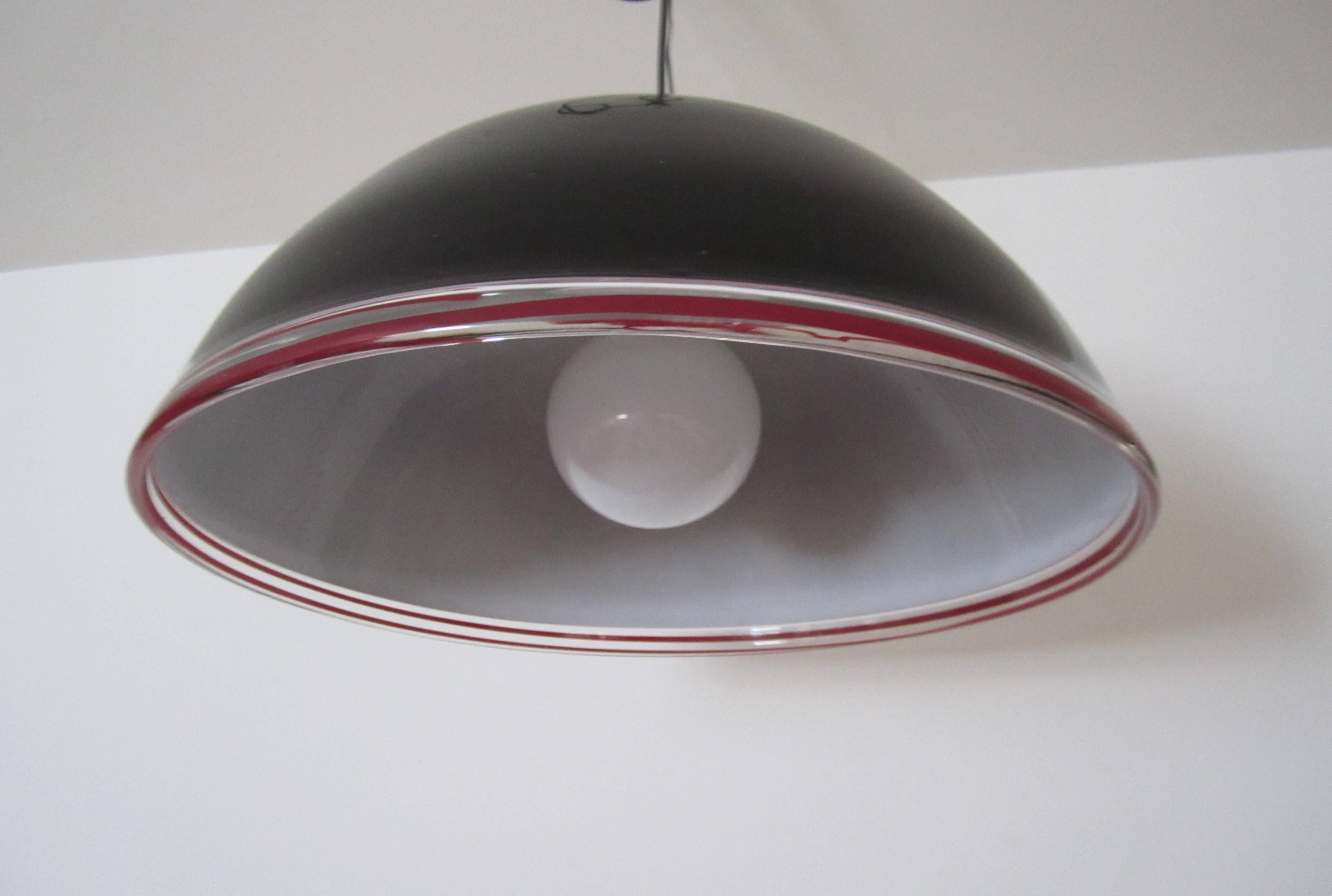 Post-Modern Italian Murano Black Art Glass Dome Chandelier Pendant Light, Large For Sale