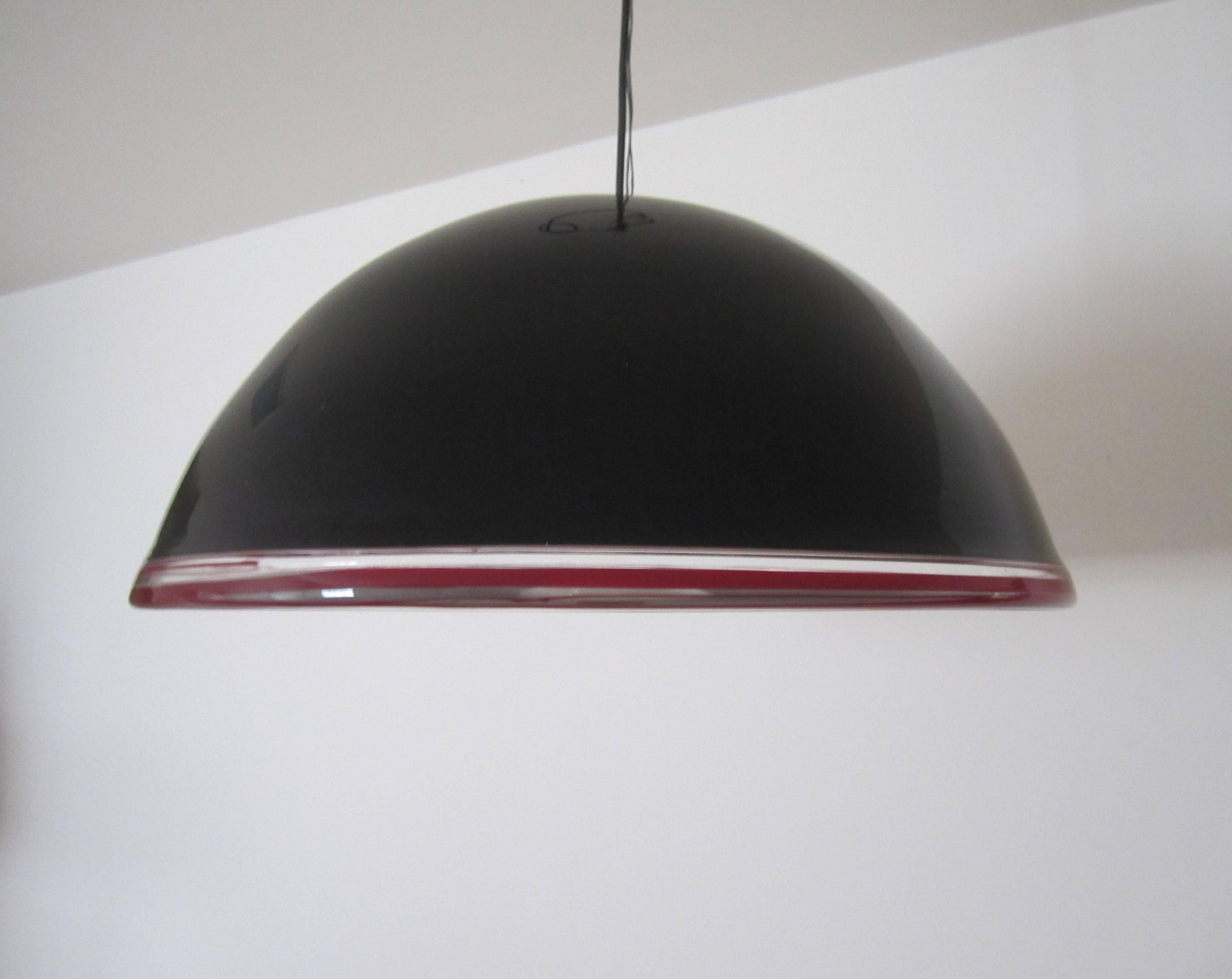Plated Italian Murano Black Art Glass Dome Chandelier Pendant Light, Large For Sale