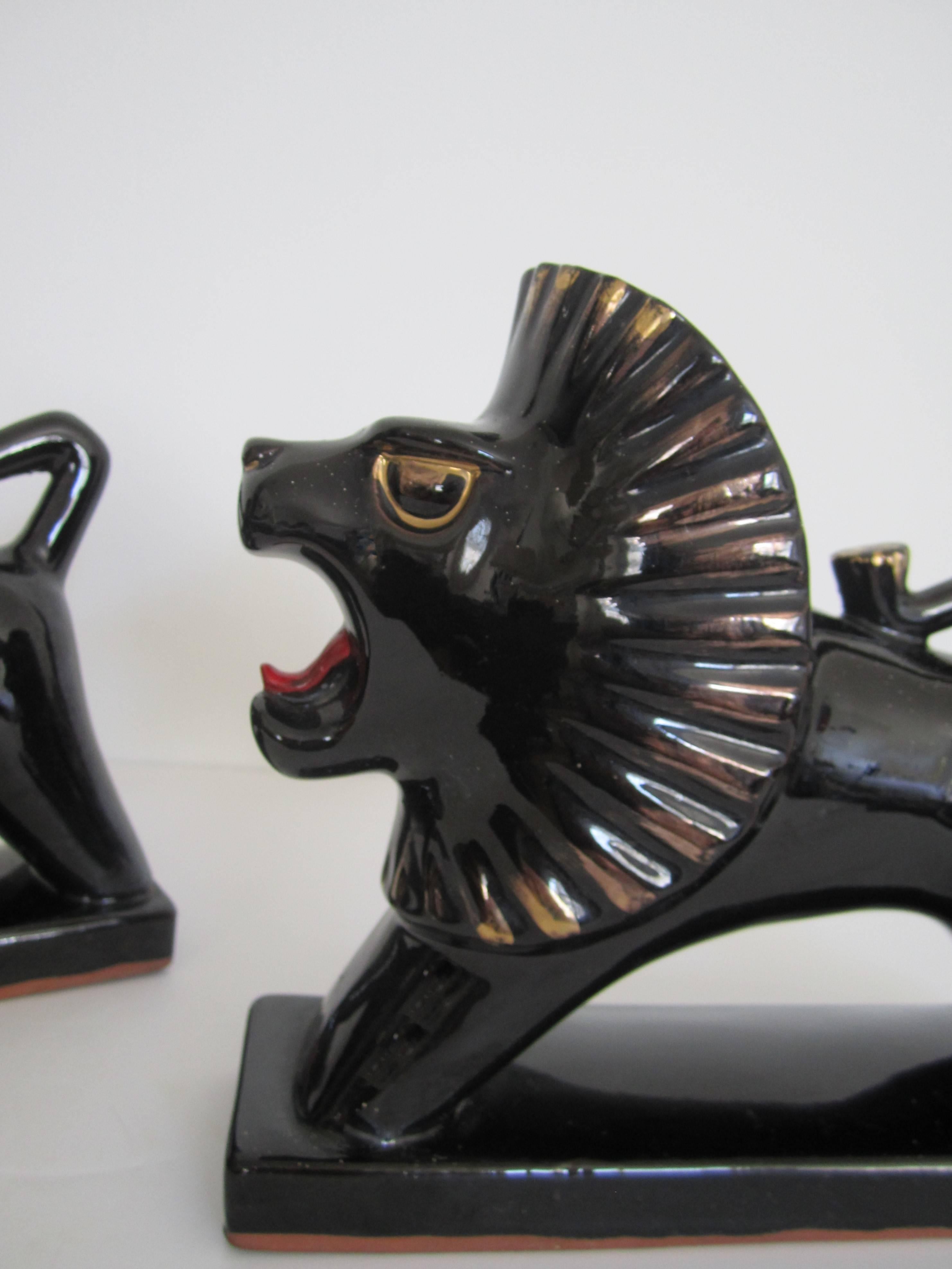 Art Deco Black and Gold Lion Bookends or Decorative Objects, Pair 1
