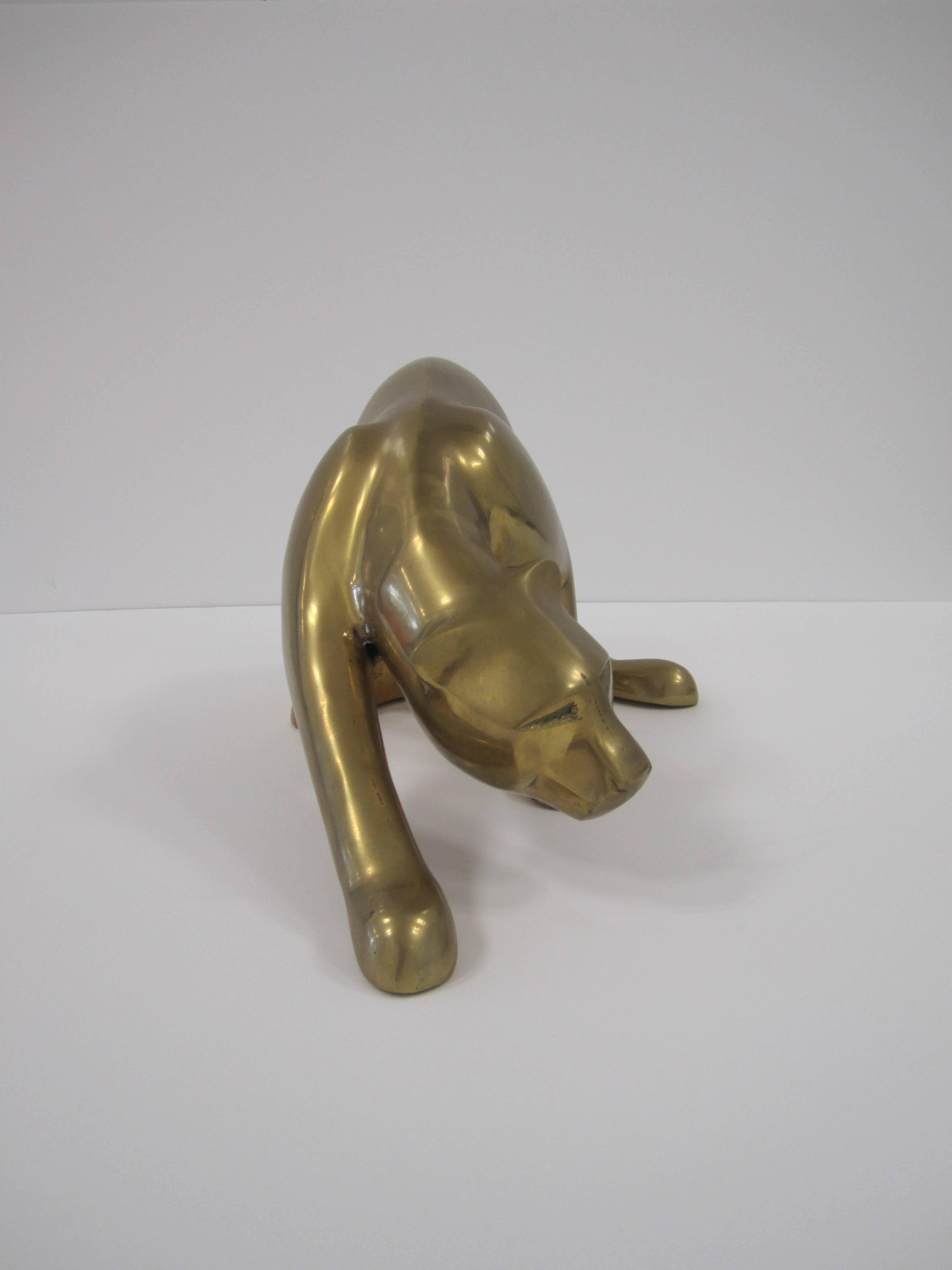 Late 20th Century Substantial Vintage Modern Brass Art Deco Panther Cat Sculpture, 1970s