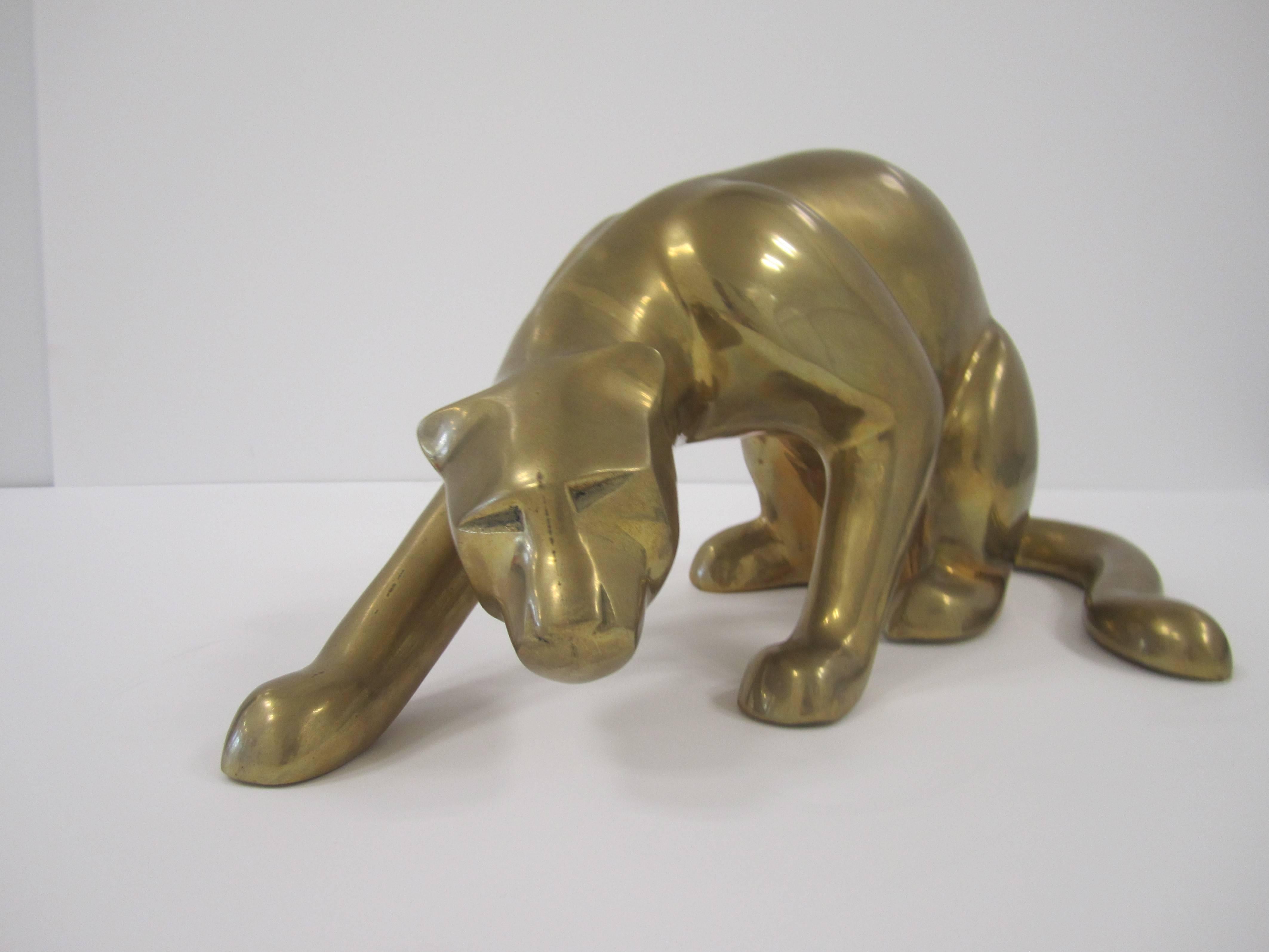 Substantial Vintage Modern Brass Art Deco Panther Cat Sculpture, 1970s 2