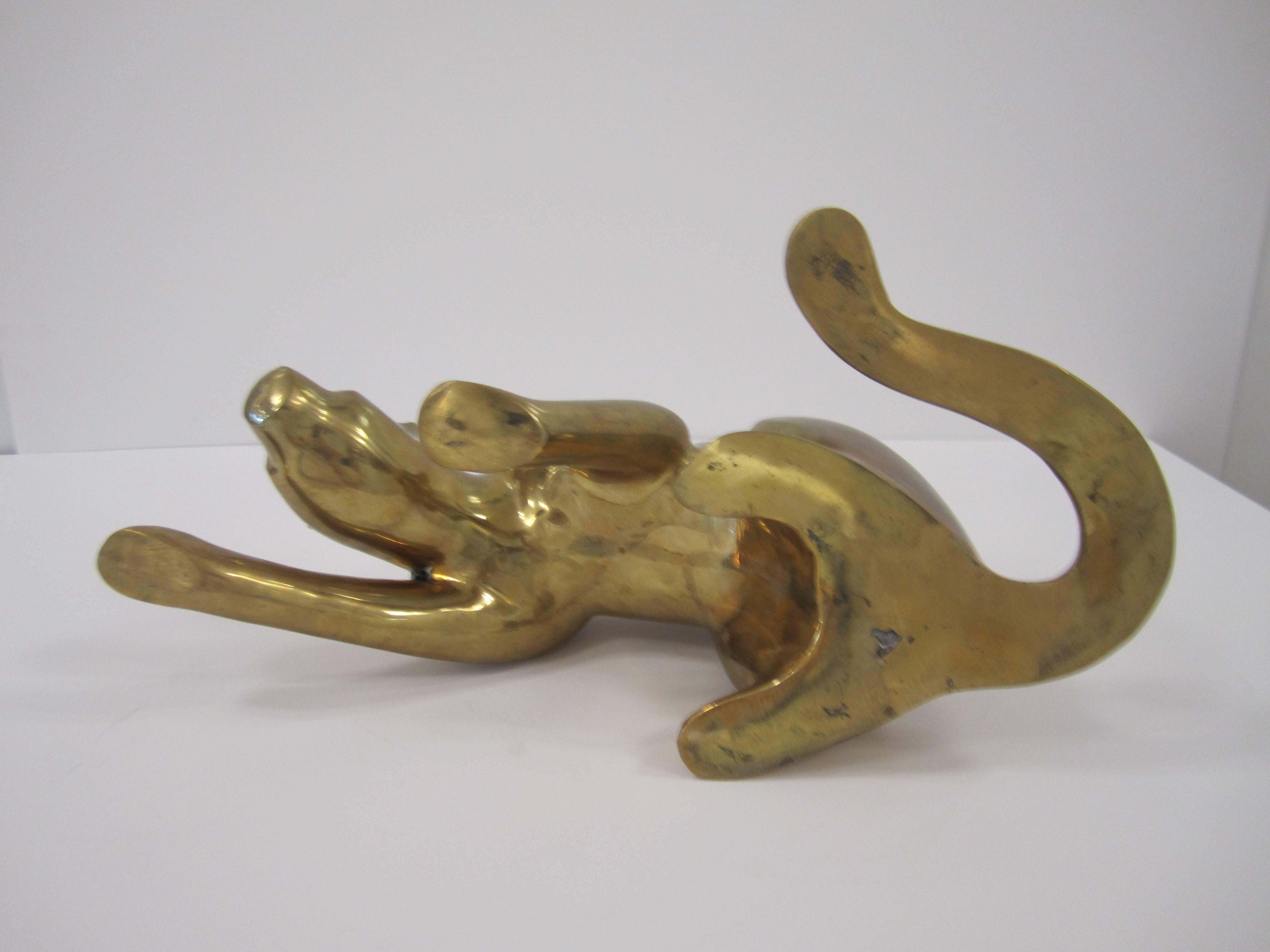 Substantial Vintage Modern Brass Art Deco Panther Cat Sculpture, 1970s 3