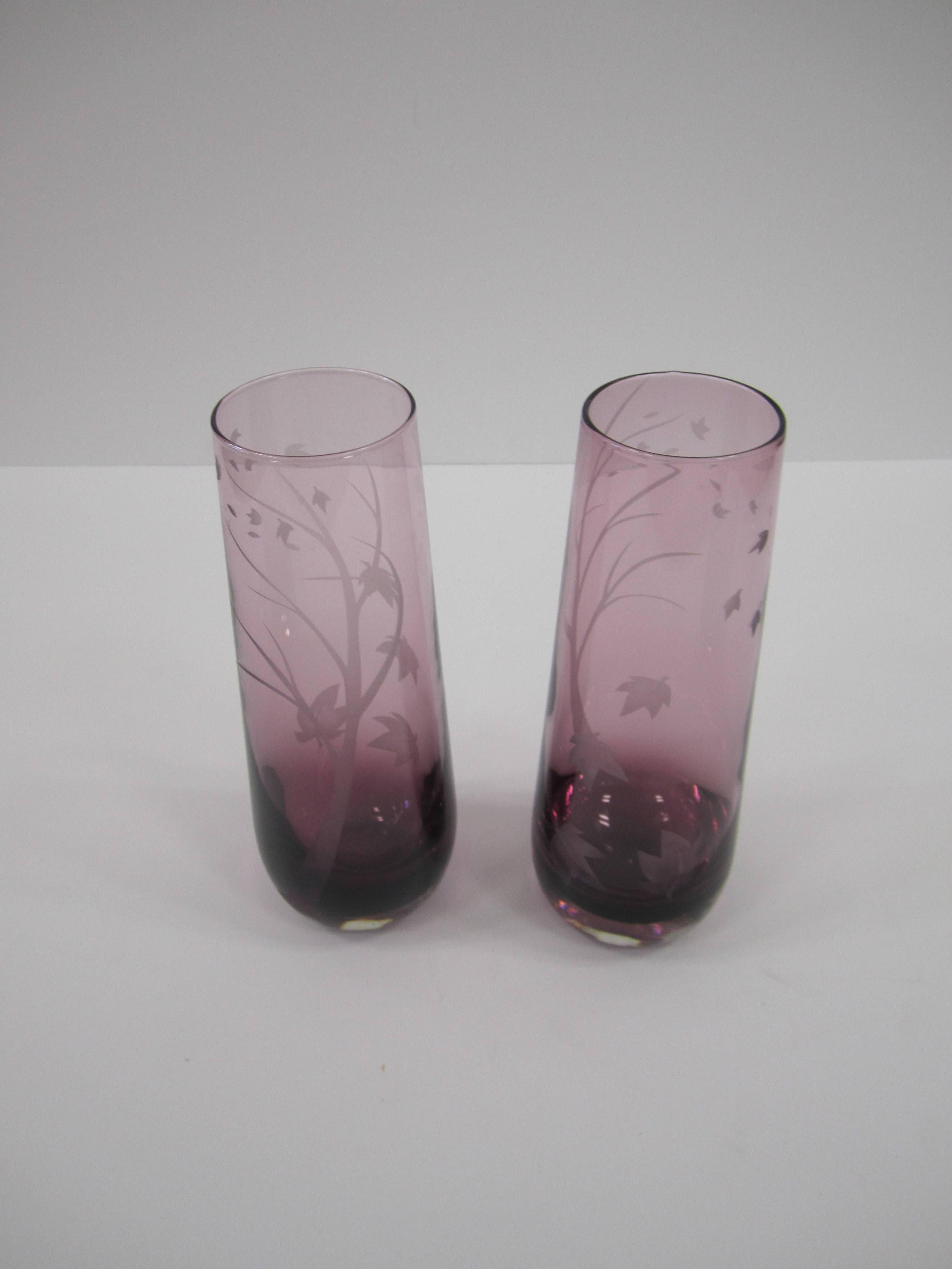 Purple Amethyst Art Glass Vases, 1980s, Pair and Signed In Good Condition In New York, NY
