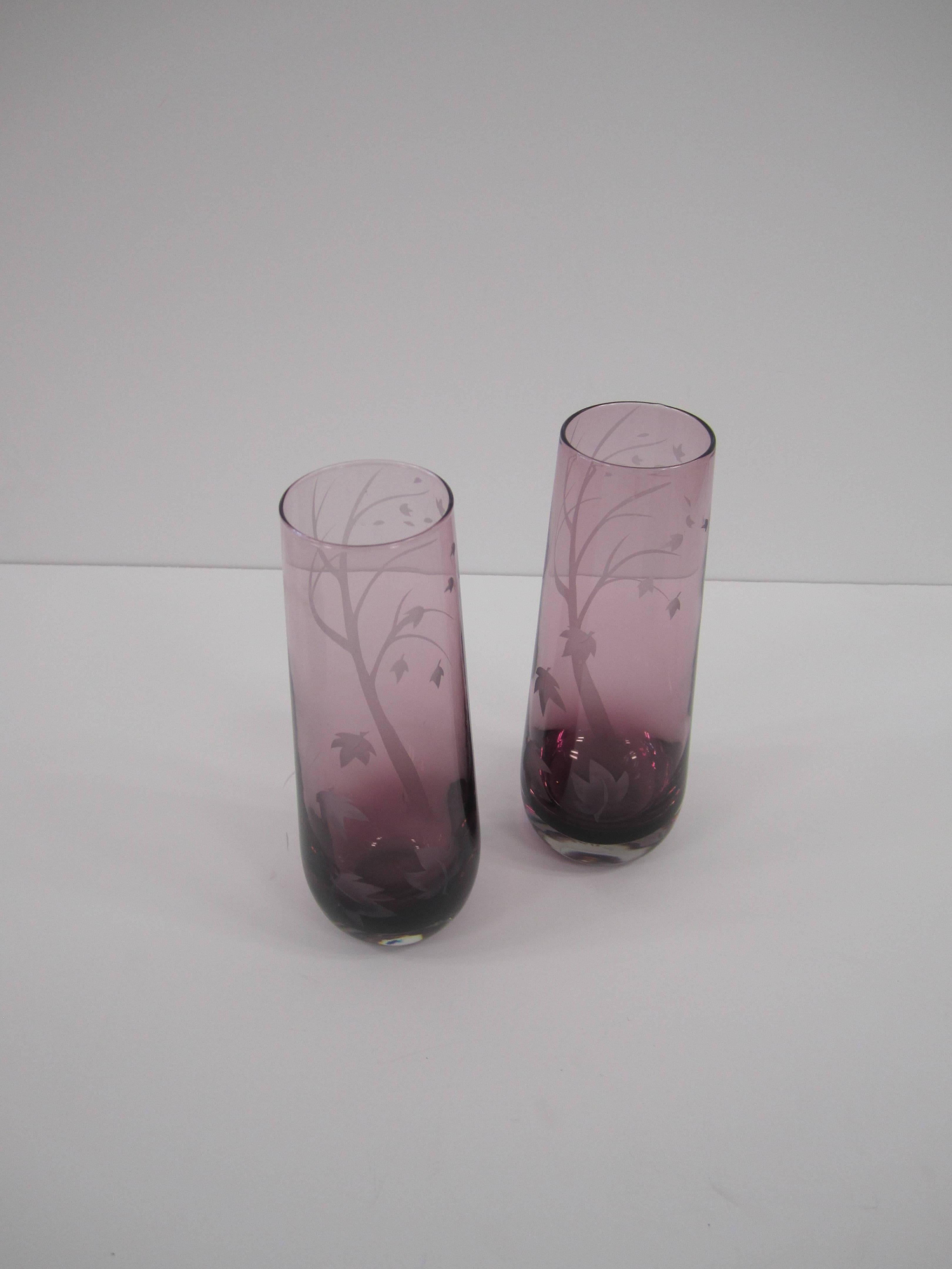 Purple Amethyst Art Glass Vases, 1980s, Pair and Signed 1