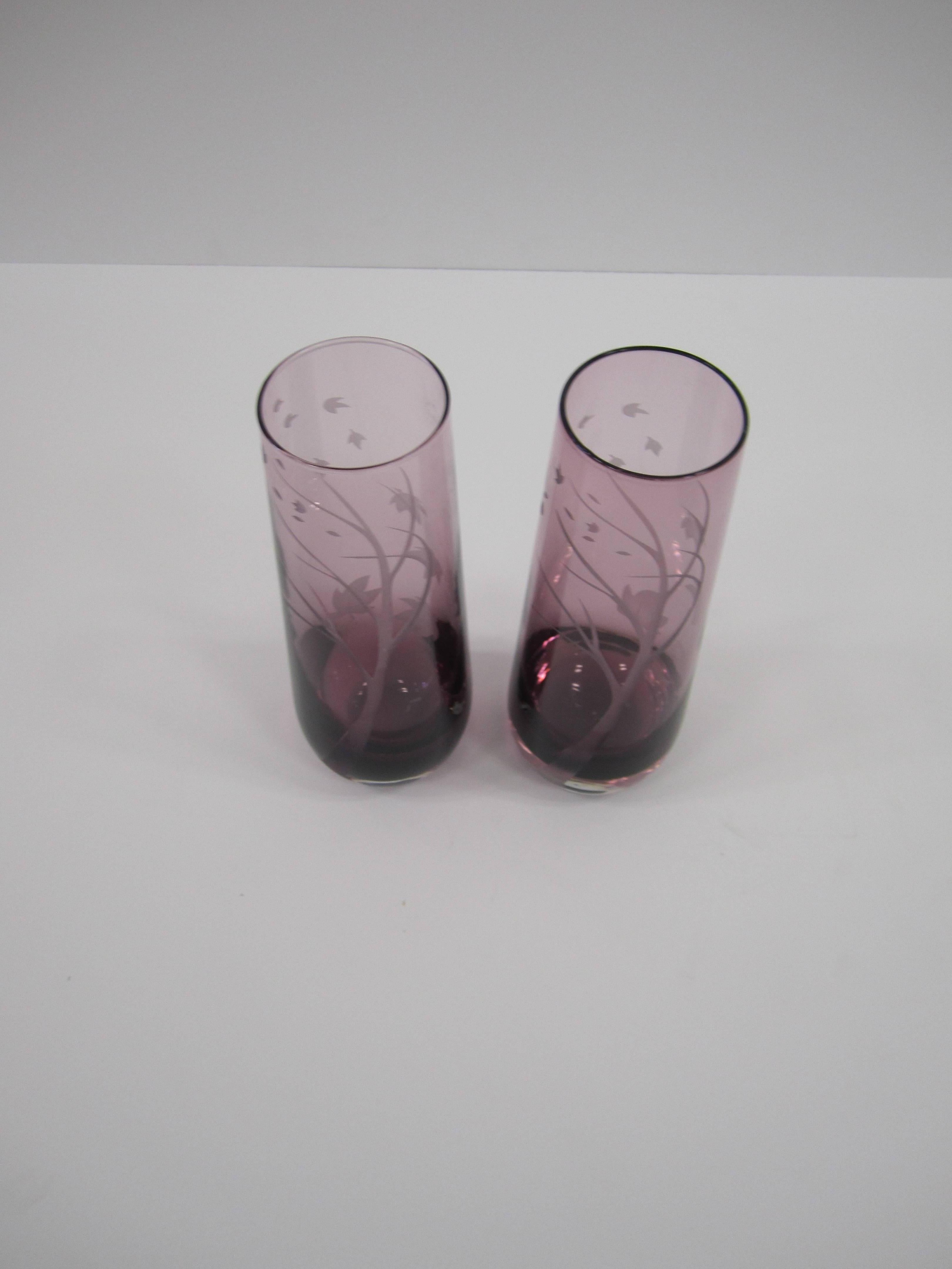 Blown Glass Purple Amethyst Art Glass Vases, 1980s, Pair and Signed