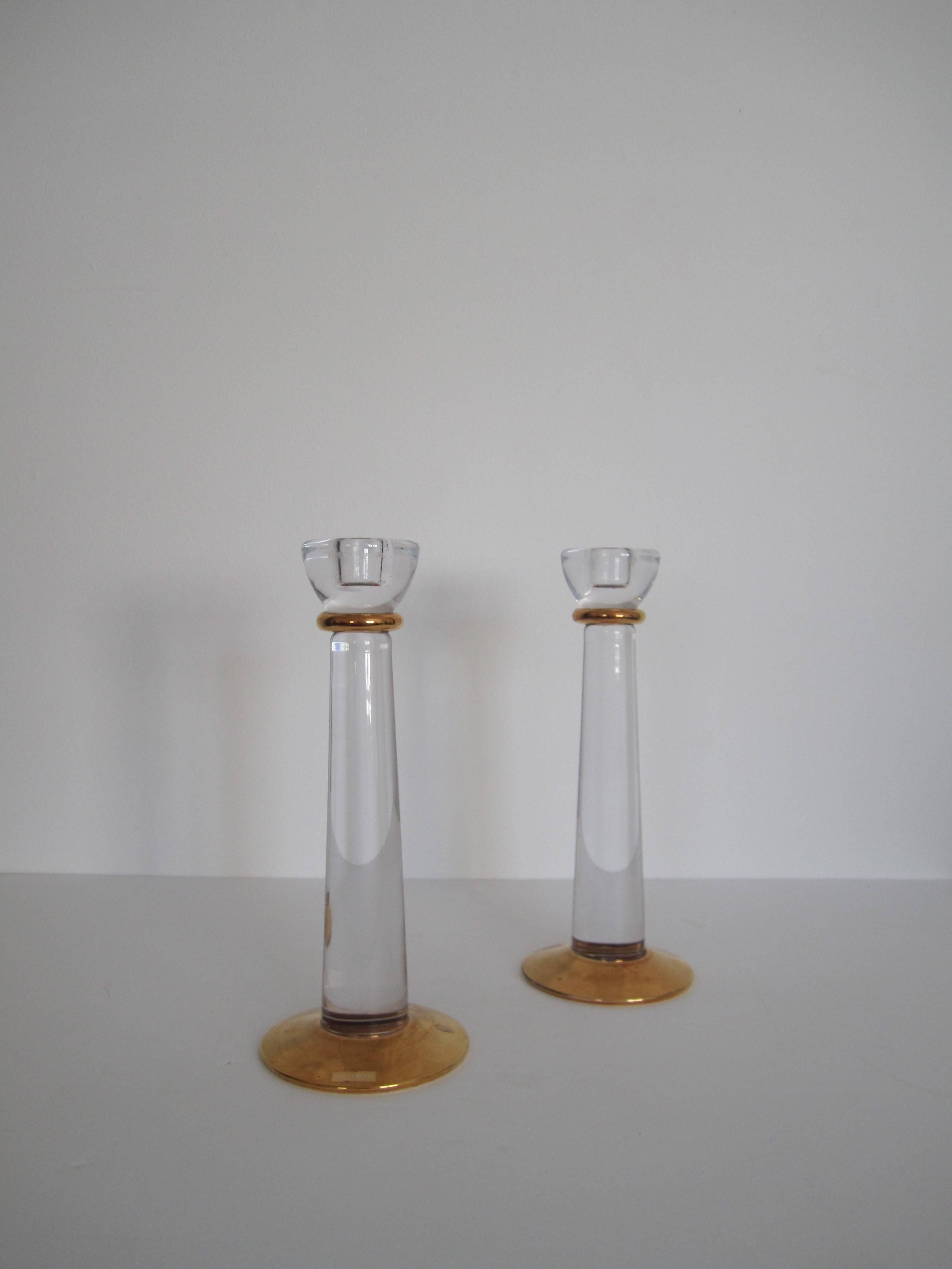 Hand-Painted Substantial Scandinavian Crystal Candle Stick Holders, Sweden, 1990s