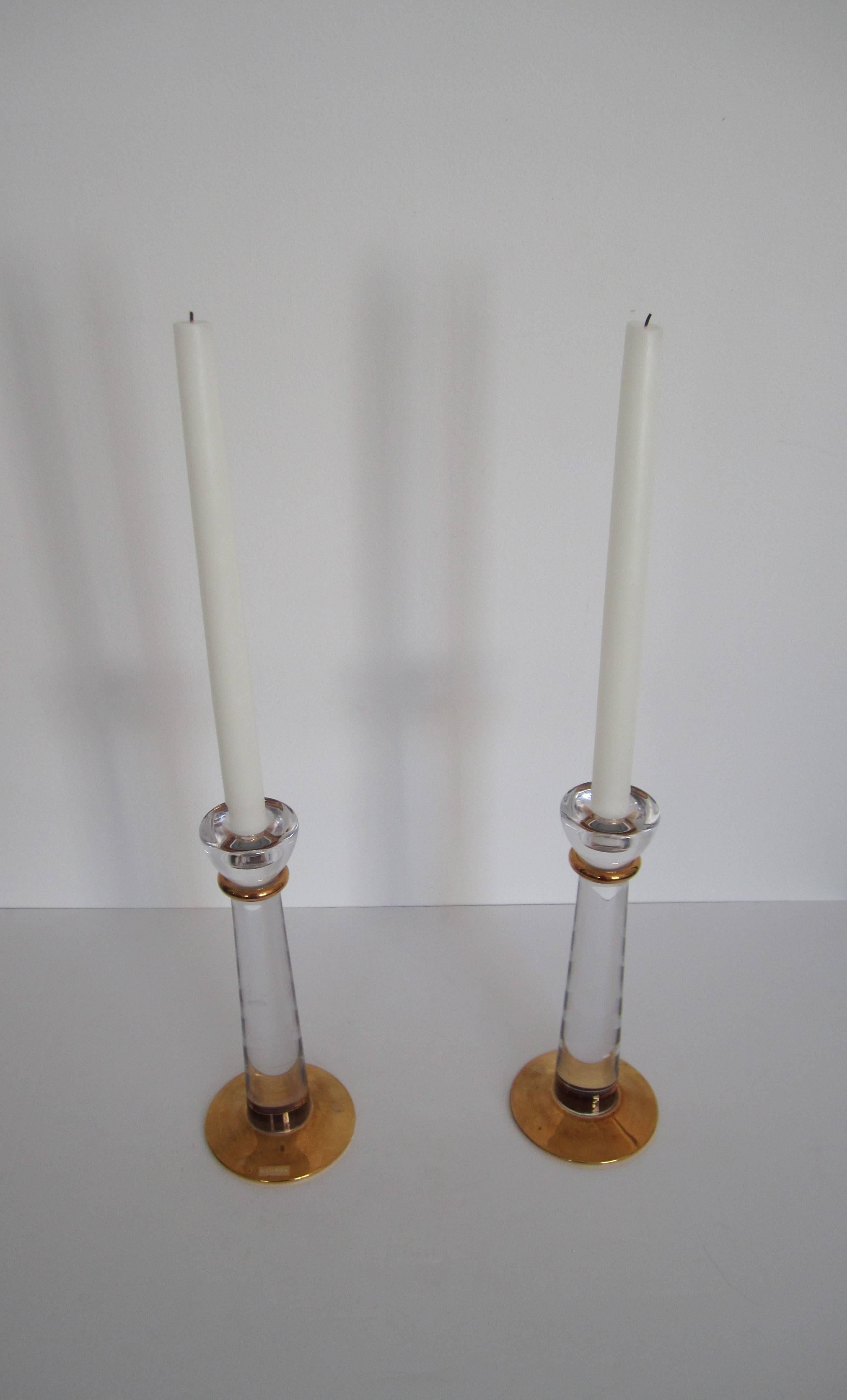 Gold Substantial Scandinavian Crystal Candle Stick Holders, Sweden, 1990s