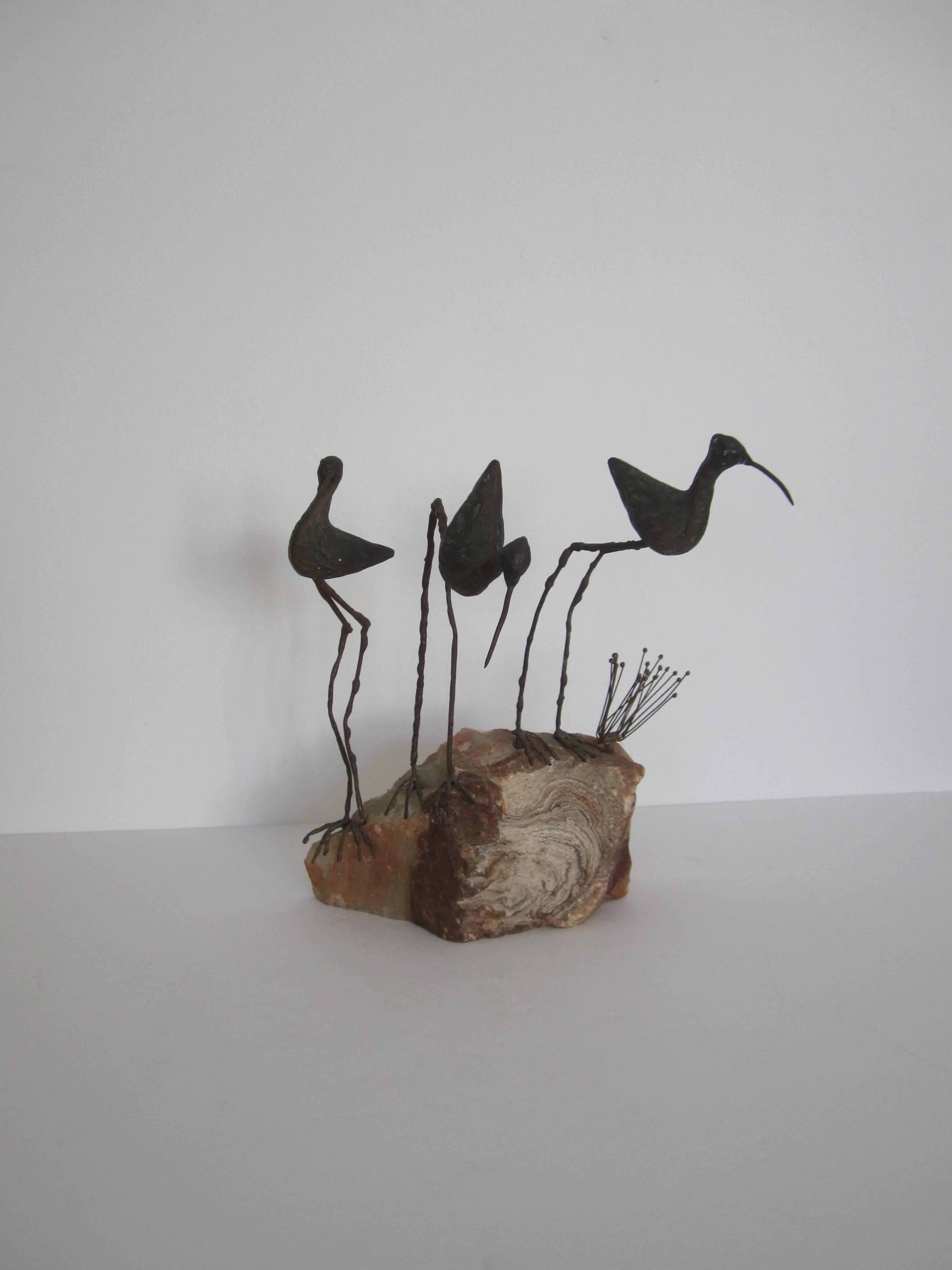 Designers Curtis Jere Onyx Marble and Bronze Birds Beach Sculpture, 1969 In Good Condition In New York, NY