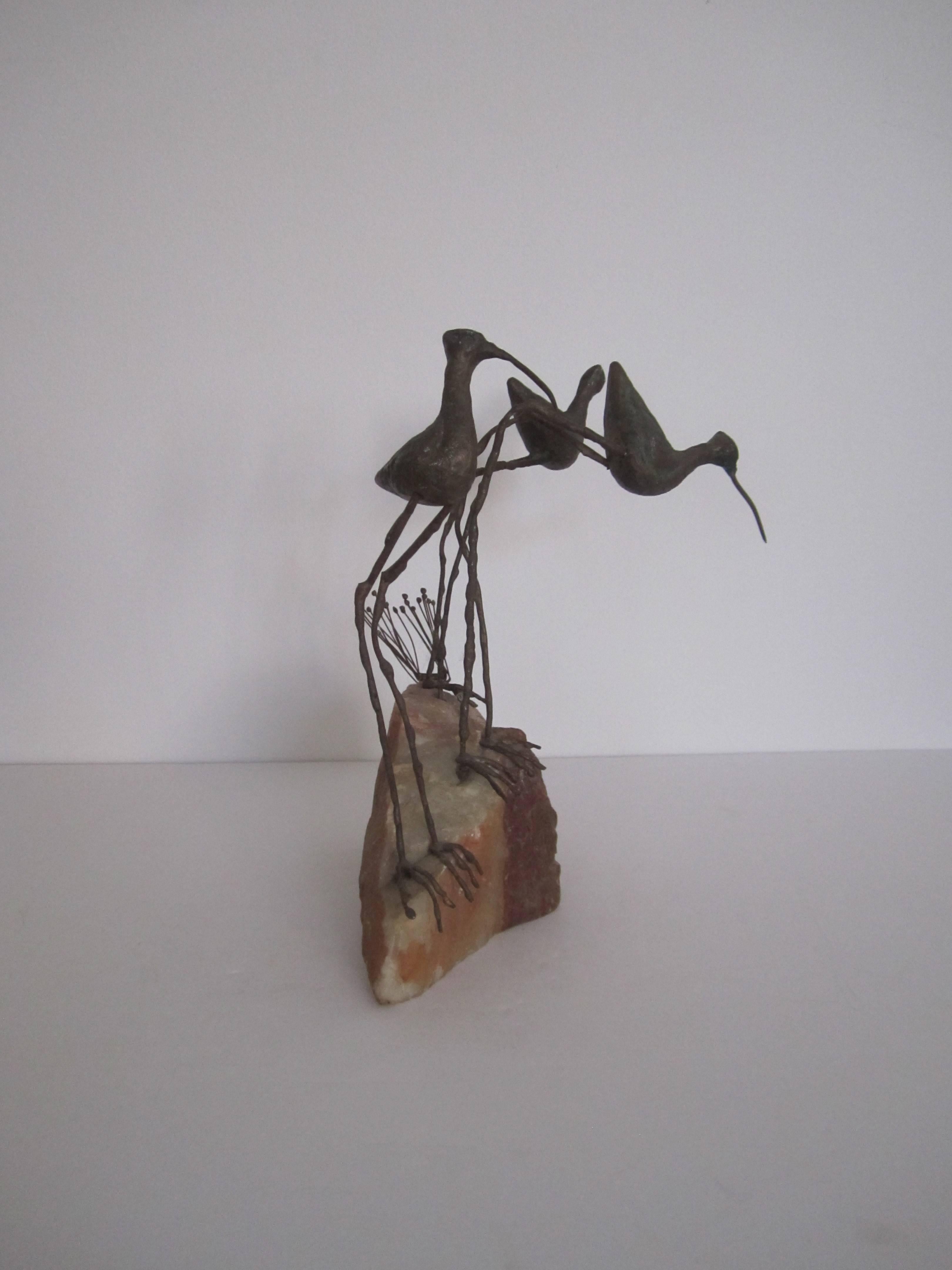 Designers Curtis Jere Onyx Marble and Bronze Birds Beach Sculpture, 1969 1