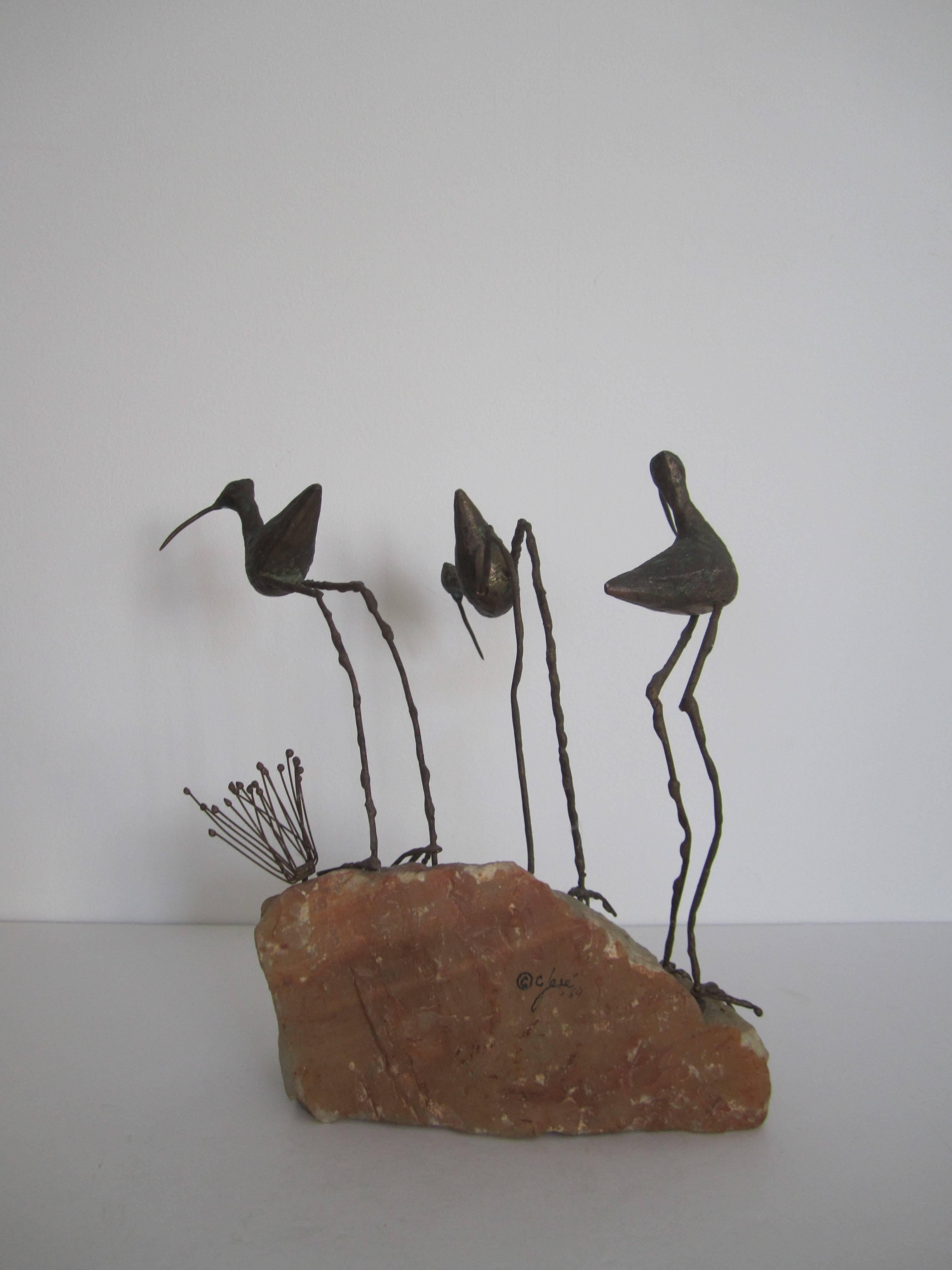 Designers Curtis Jere Onyx Marble and Bronze Birds Beach Sculpture, 1969 9
