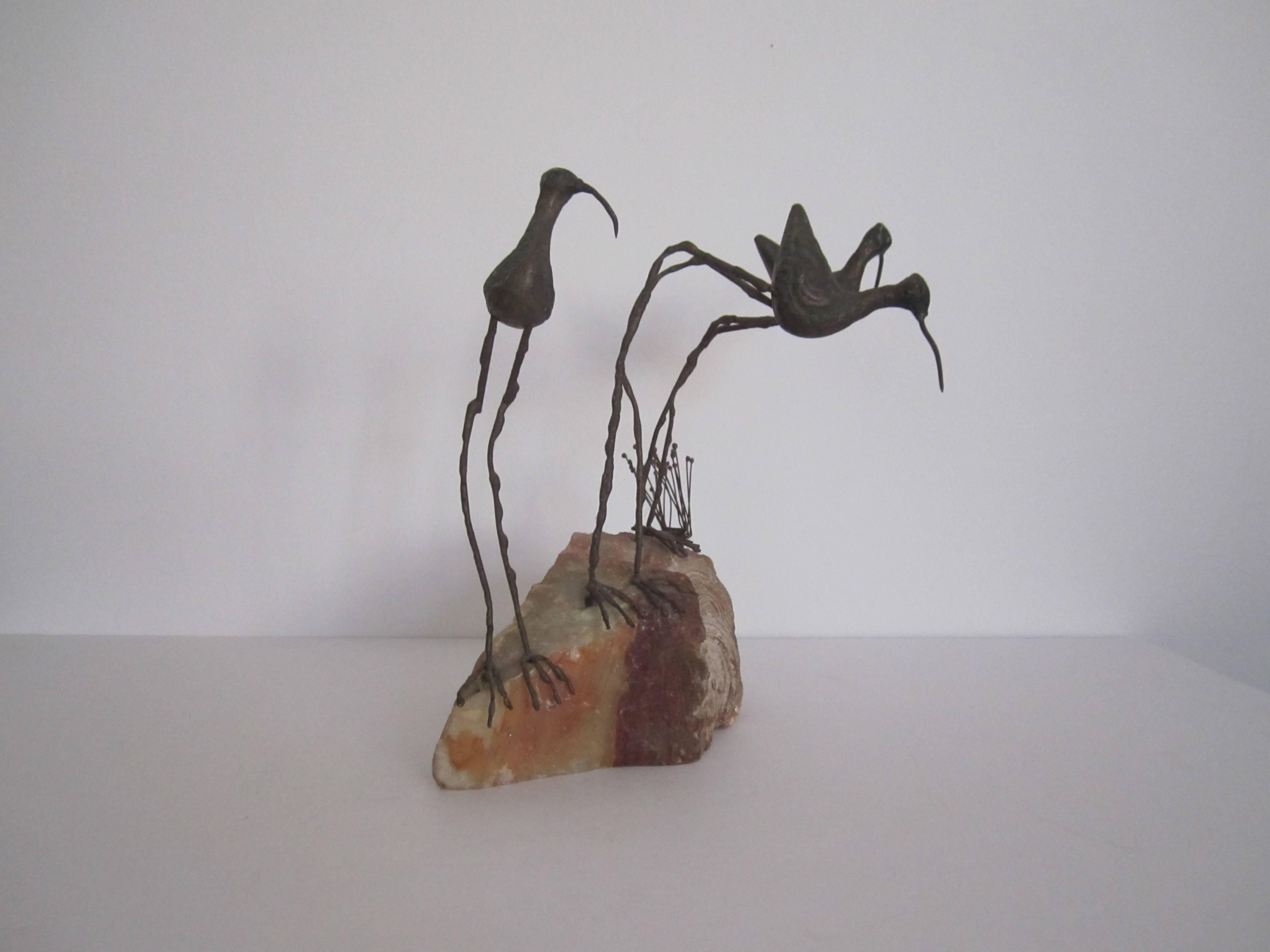 Designers Curtis Jere Onyx Marble and Bronze Birds Beach Sculpture, 1969 3