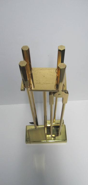 Vintage Modern Brass Fireplace Tool Set For Sale at 1stdibs