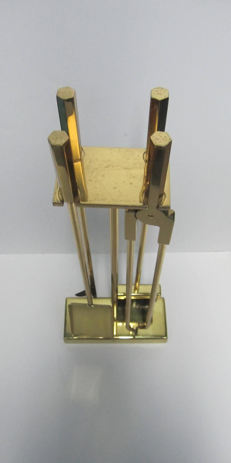Vintage Modern Brass Fireplace Tool Set For Sale at 1stdibs