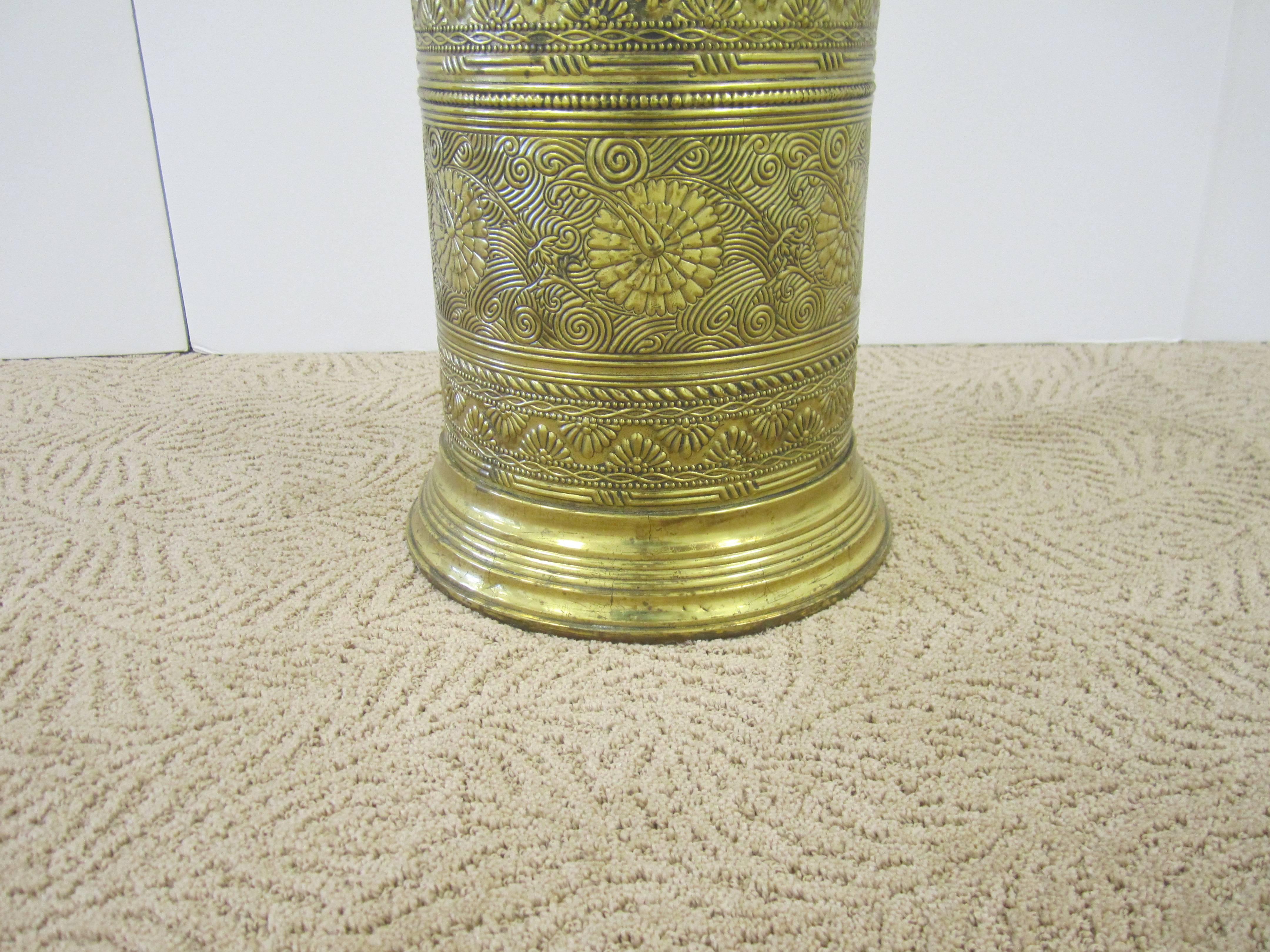 Vintage Brass Umbrella Stand with Decorative Lion Heads 1