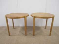 Pair of Round Oak End Tables for Brickel by Designer Timothy Defiebre