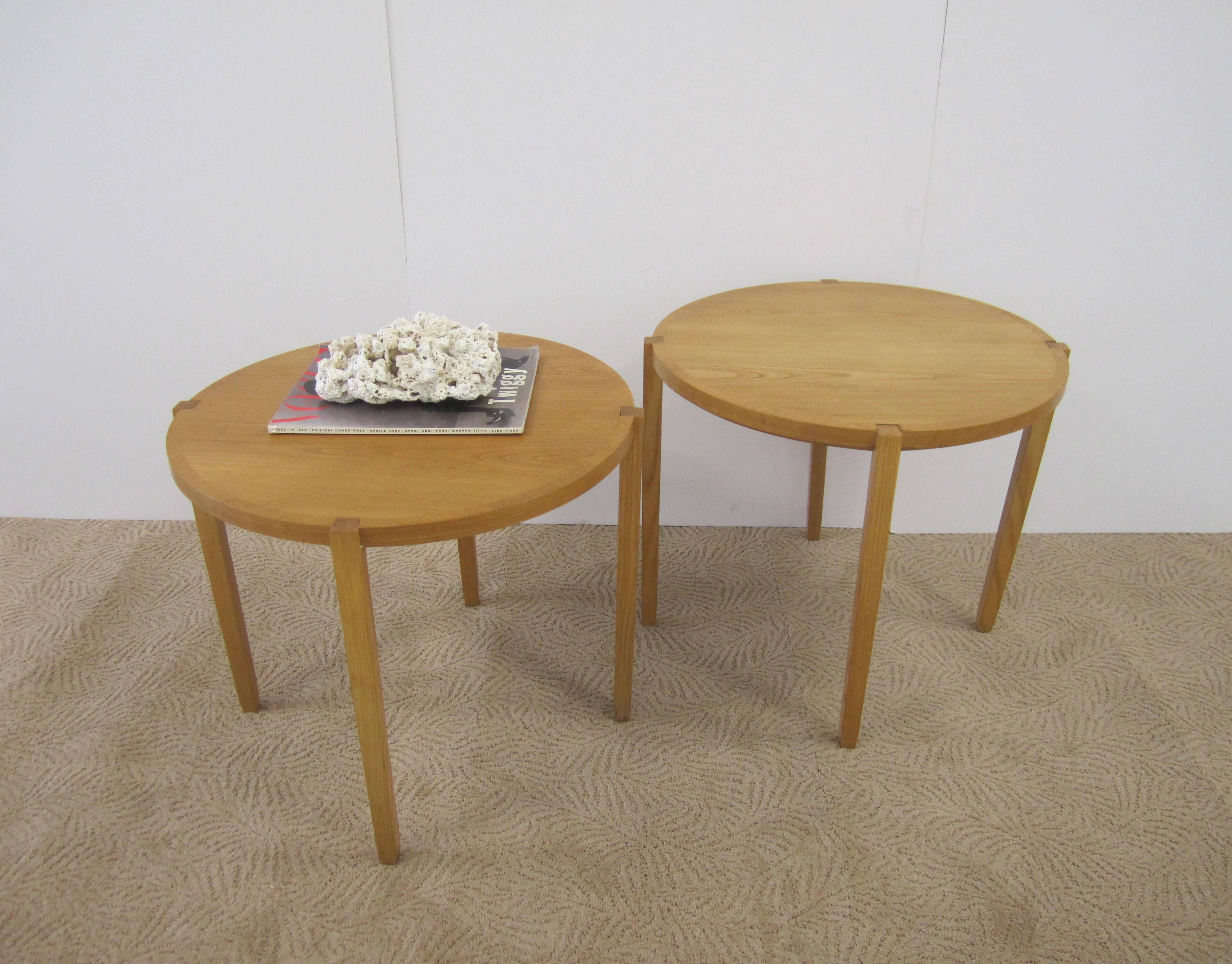 20th Century Pair of Round Oak End Tables for Brickel by Designer Timothy Defiebre