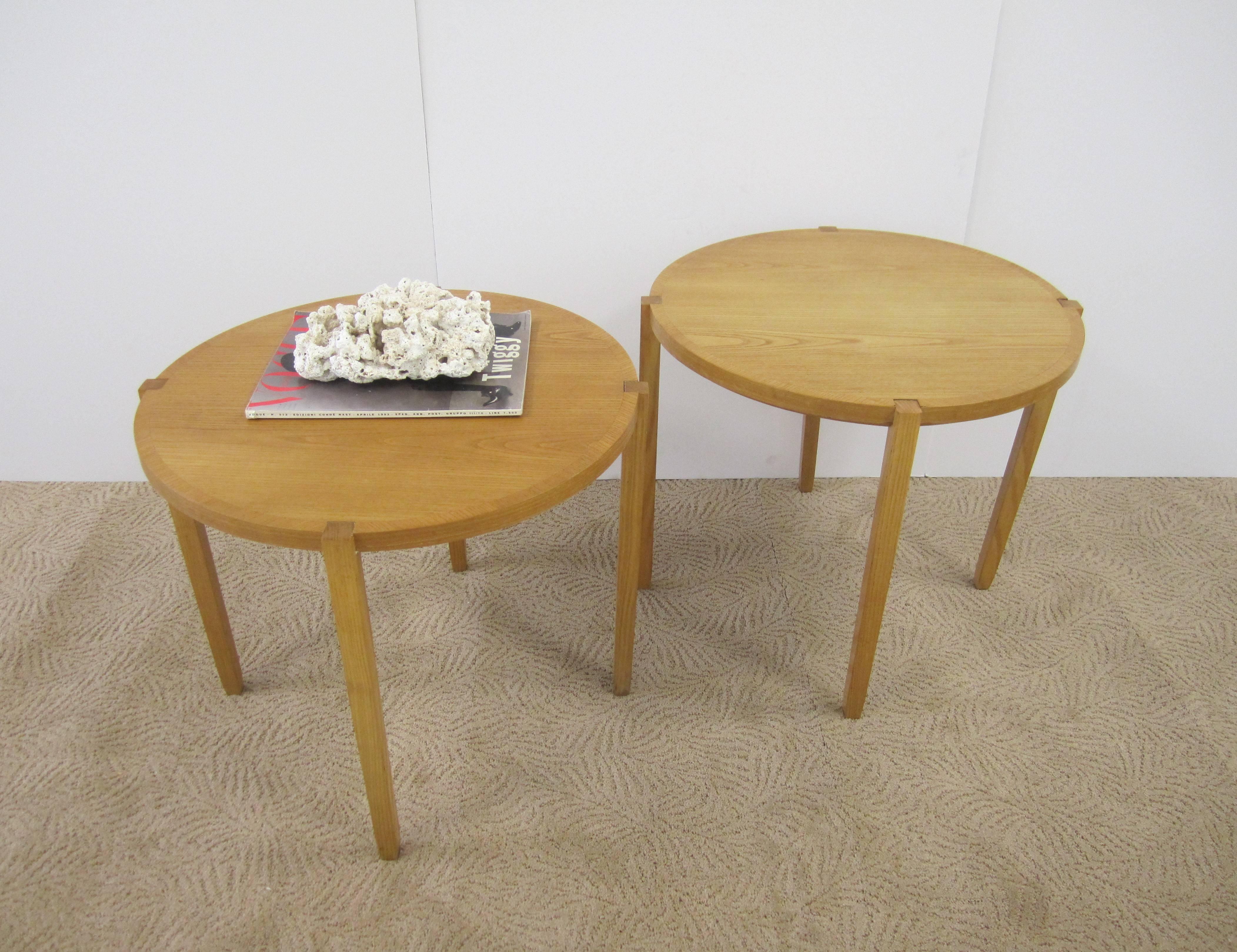 Pair of Round Oak End Tables for Brickel by Designer Timothy Defiebre 1