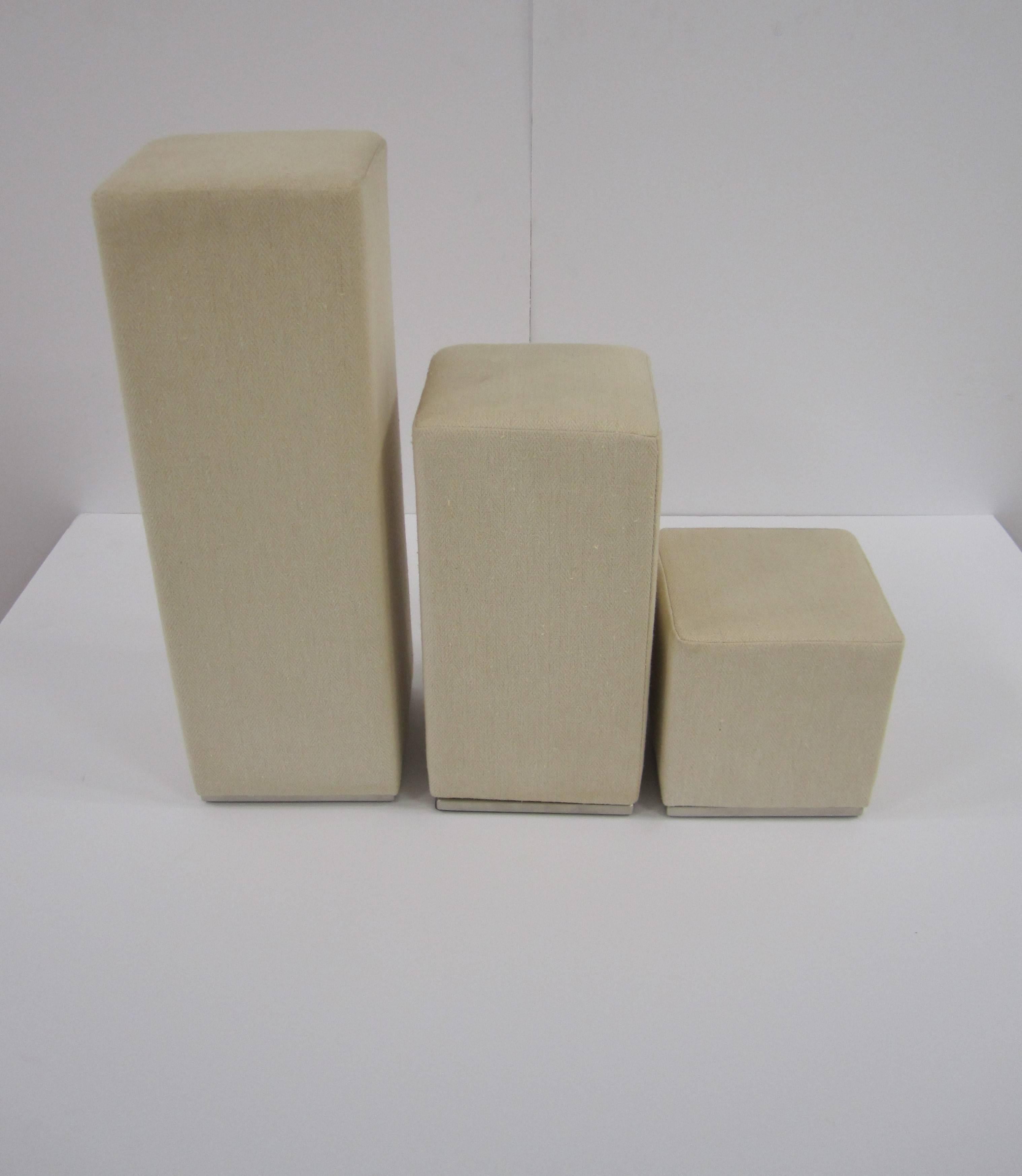 American Upholstered Pedestal Column Display Pieces, Set of 3