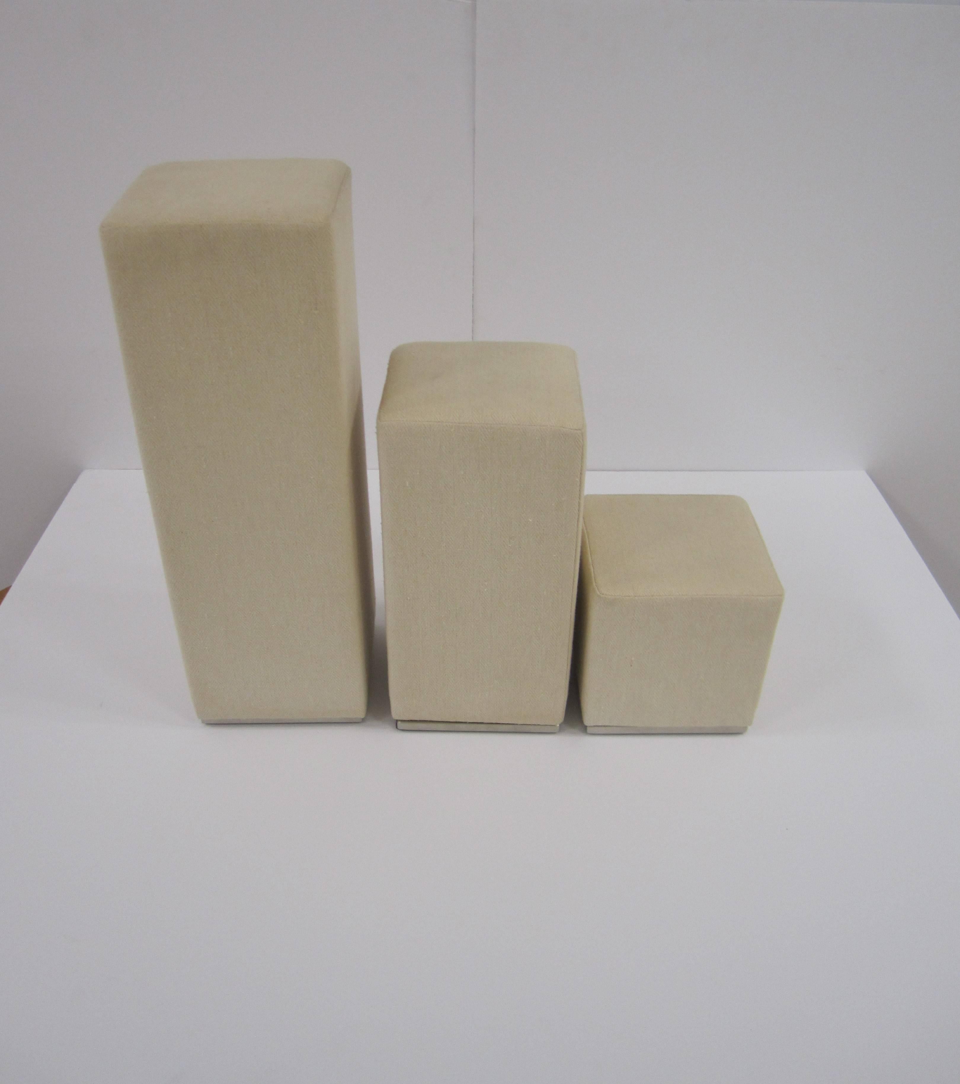Brushed Upholstered Pedestal Column Display Pieces, Set of 3