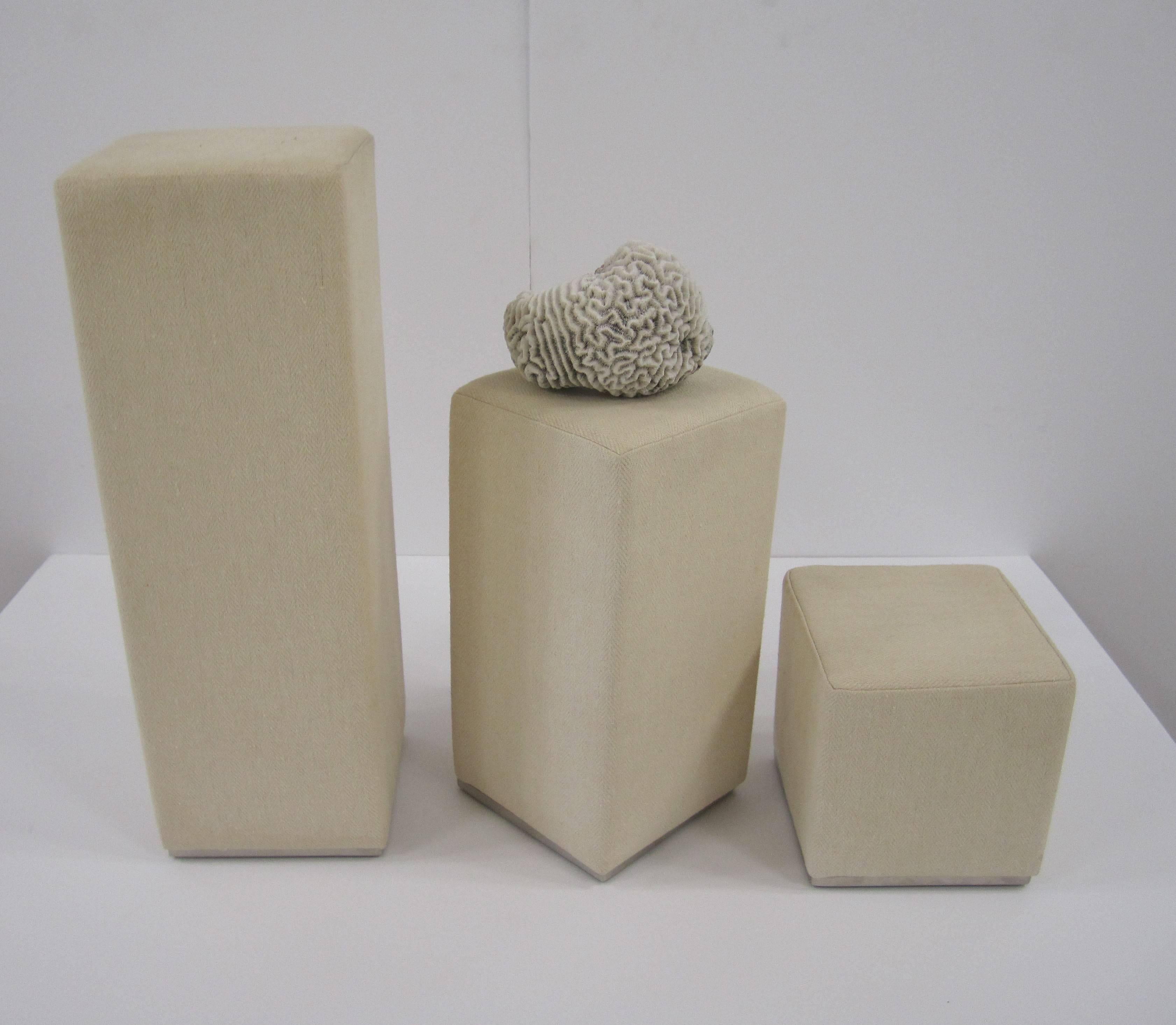 Contemporary Upholstered Pedestal Column Display Pieces, Set of 3