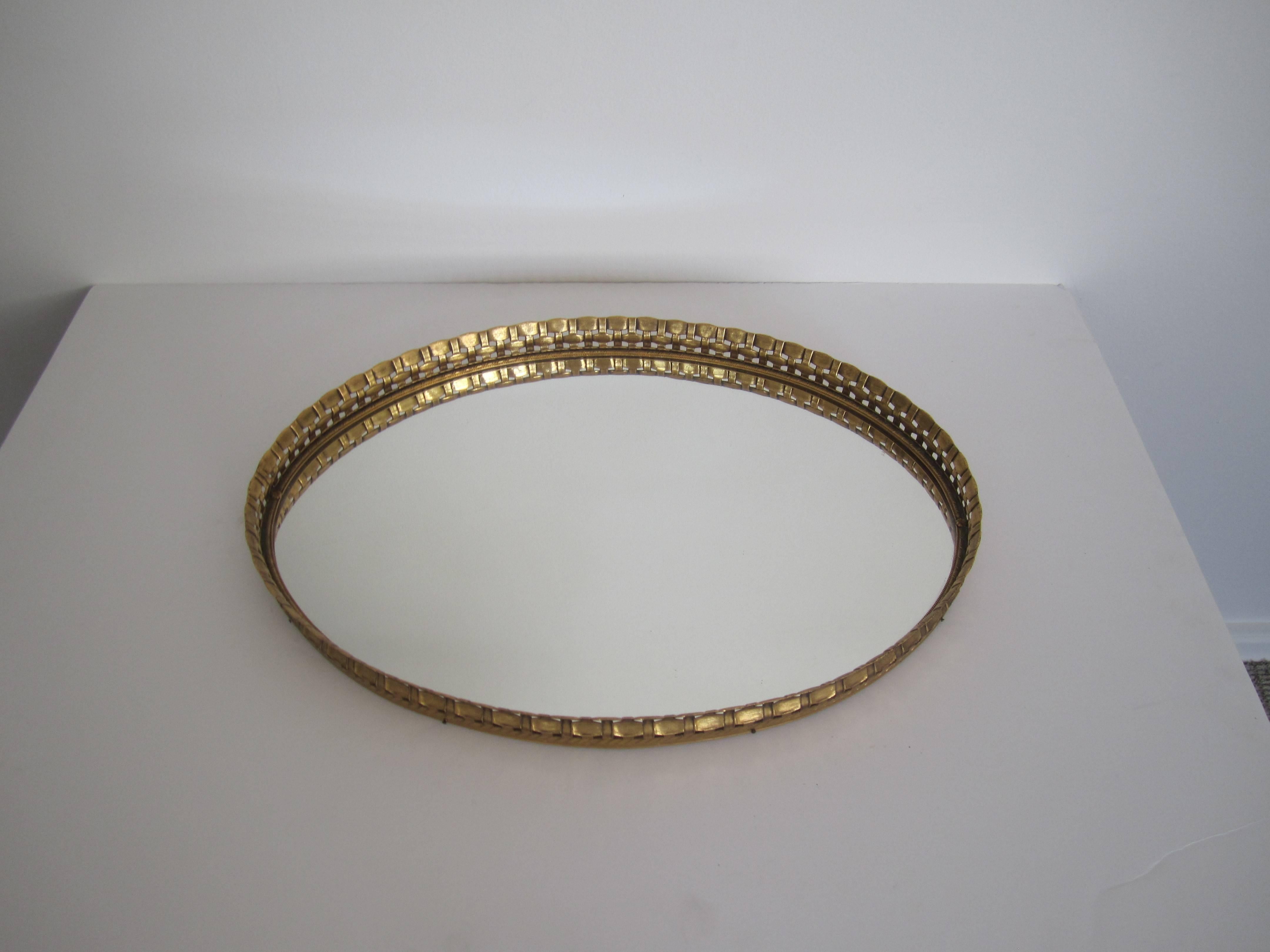 Beautiful Vintage Oval Brass and Mirror Vanity Tray 2