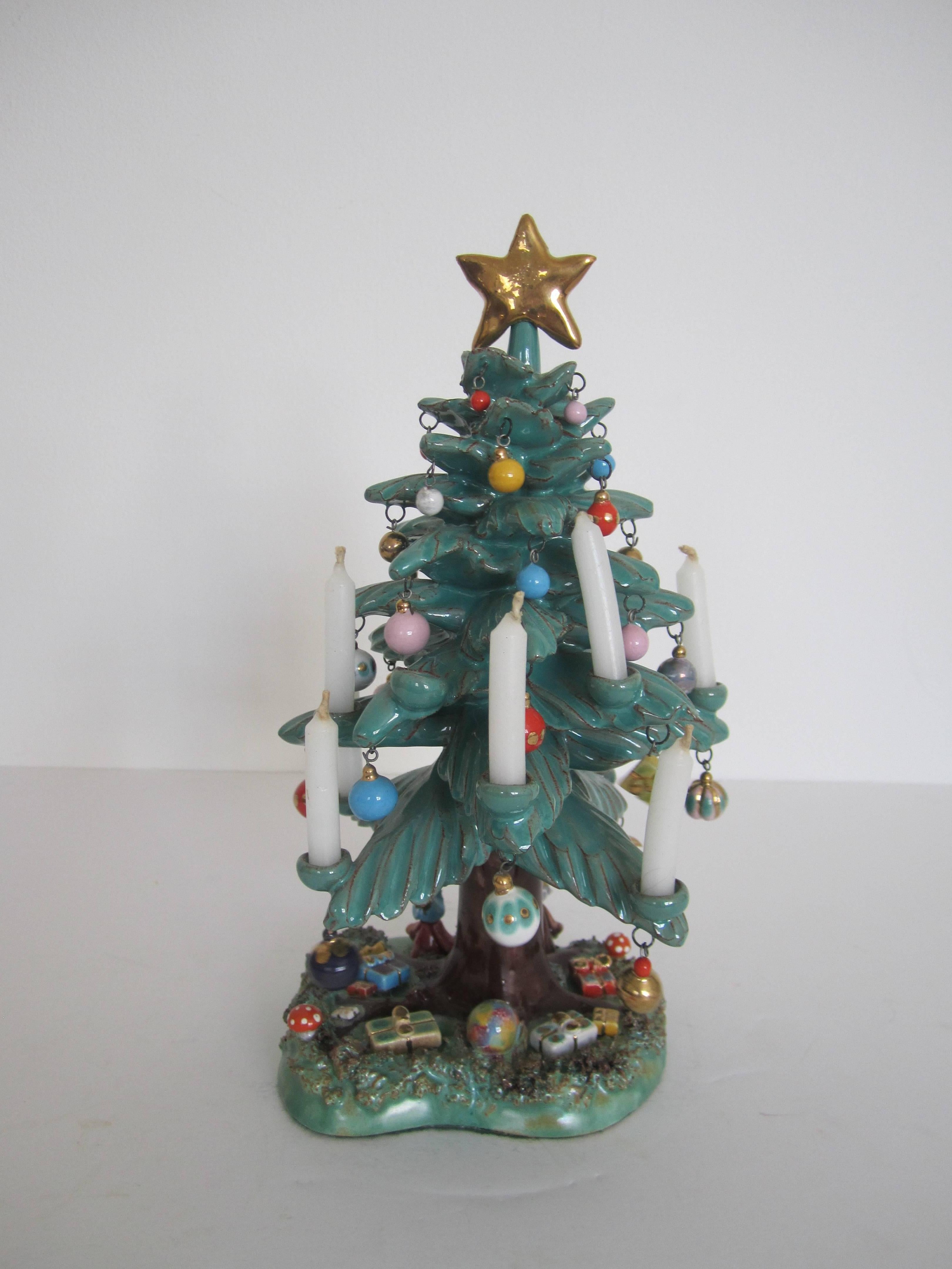 Glazed Vintage Mexican Pottery Christmas Tree Sculpture