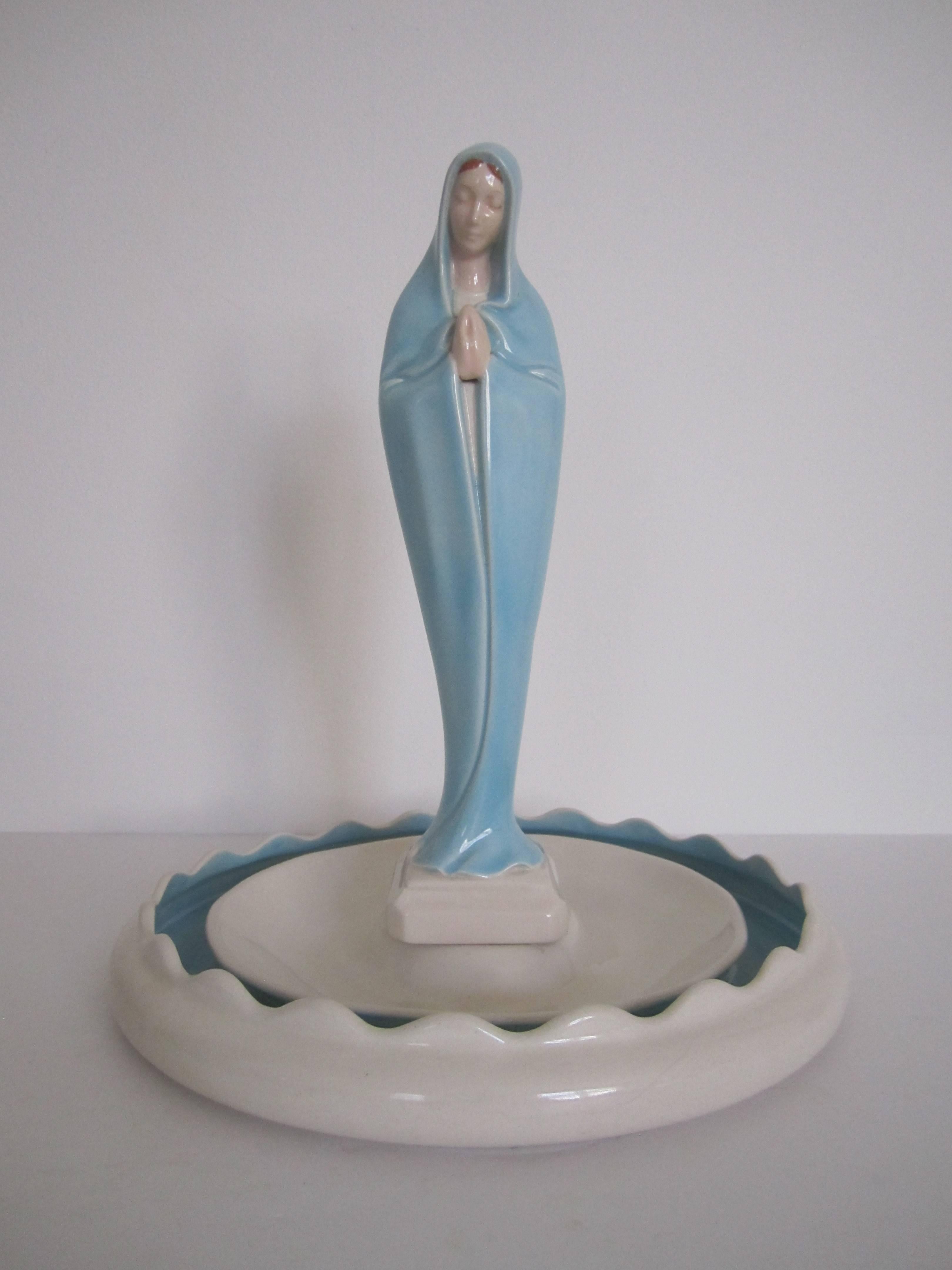 Glazed Vintage Mother Mary Sculpture 