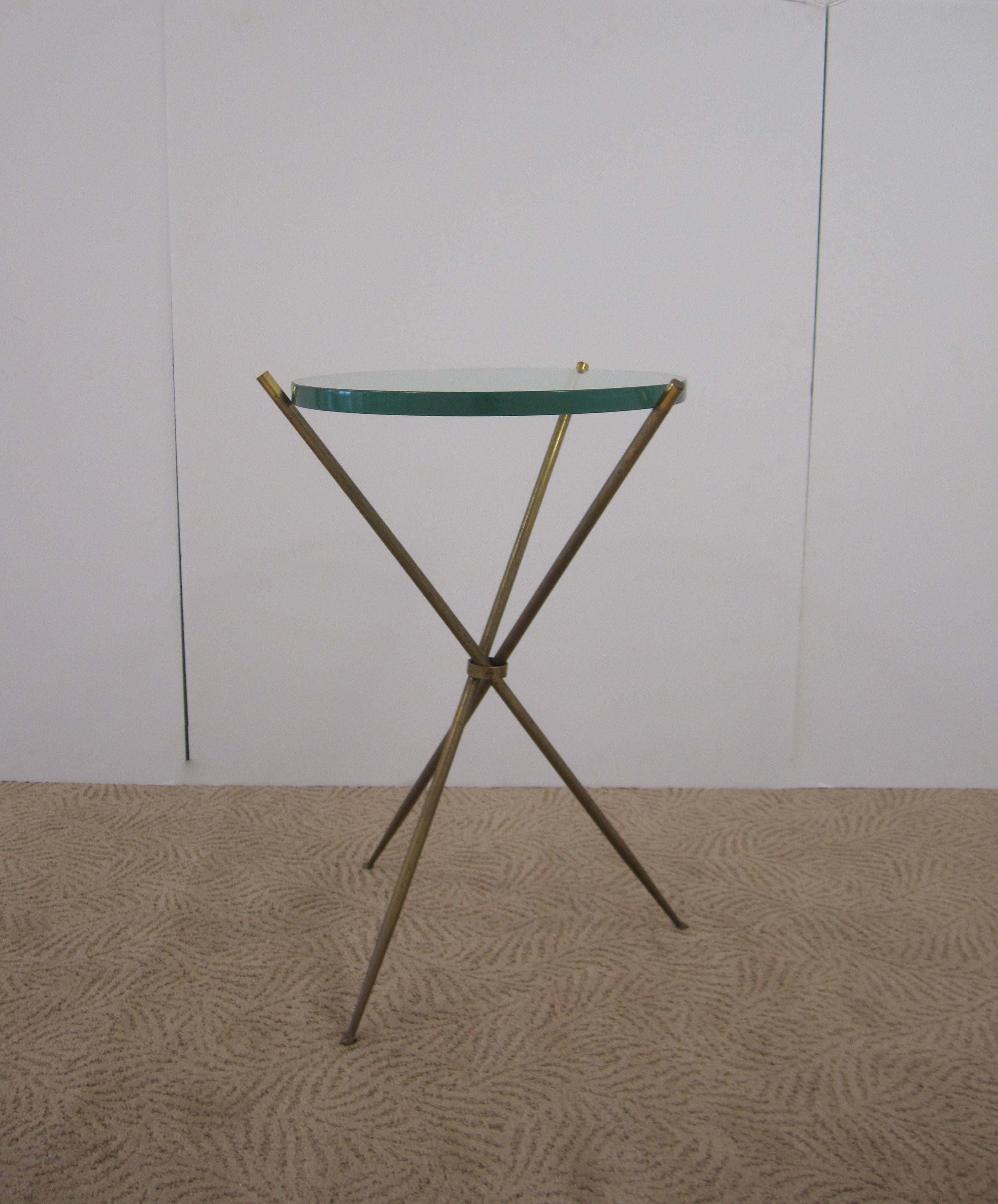 Vintage Modern Italian Brass and Glass Tripod Side Table after Gio Ponti, Italy 1
